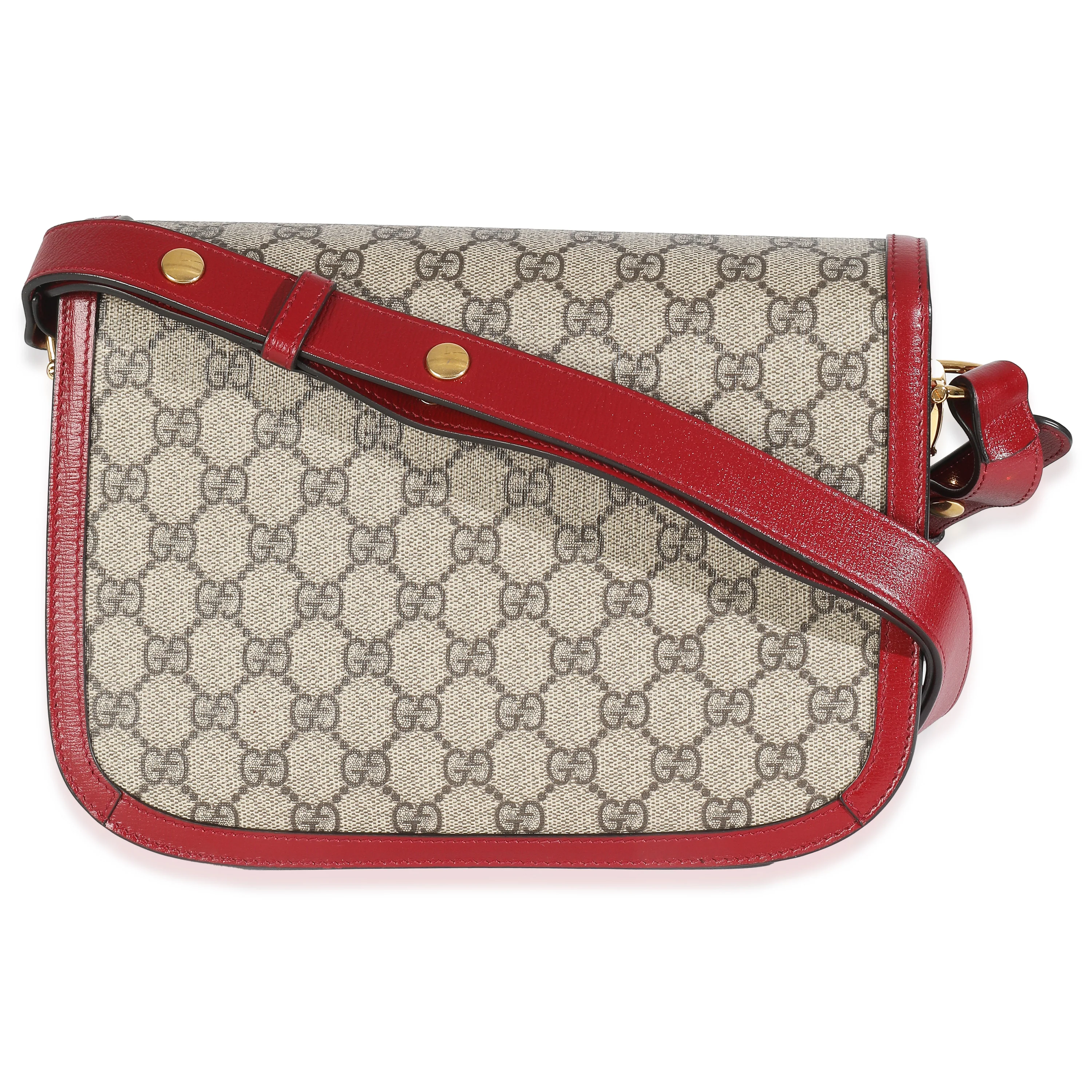 Cherry Red Beige GG Supreme Azalea Calfskin Horsebit 1955 Shoulder Bag - Image 4