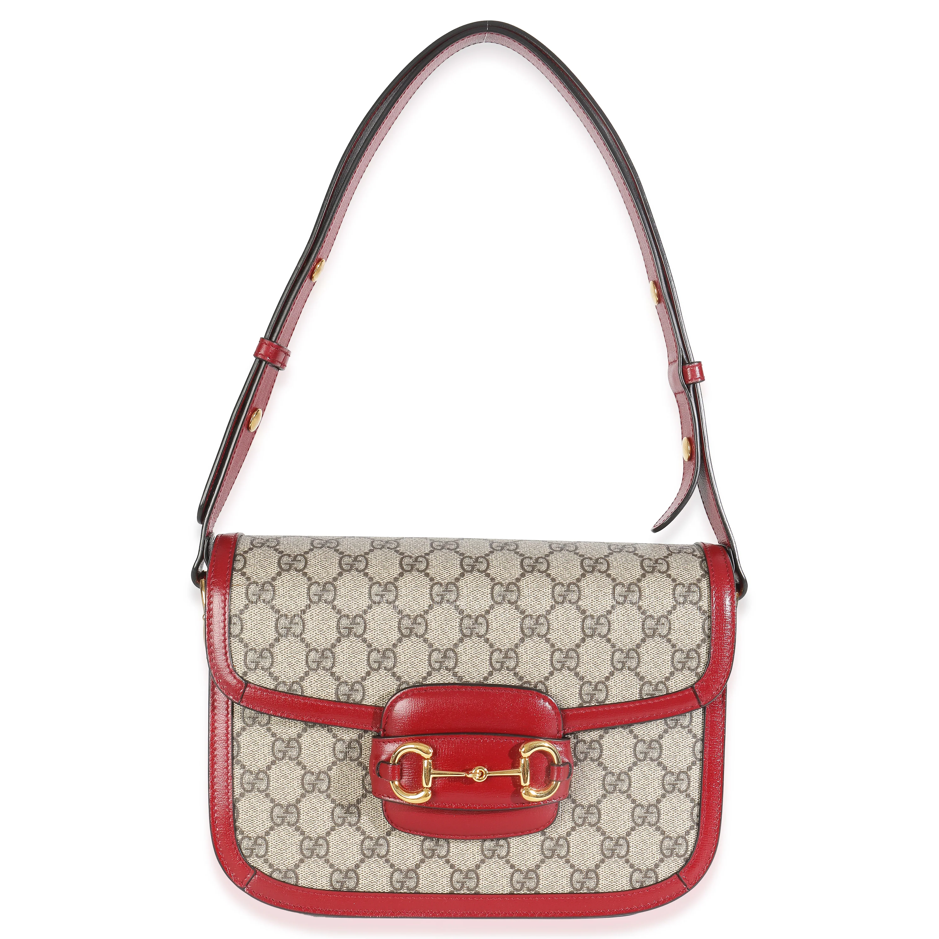 Cherry Red Beige GG Supreme Azalea Calfskin Horsebit 1955 Shoulder Bag - Image 9