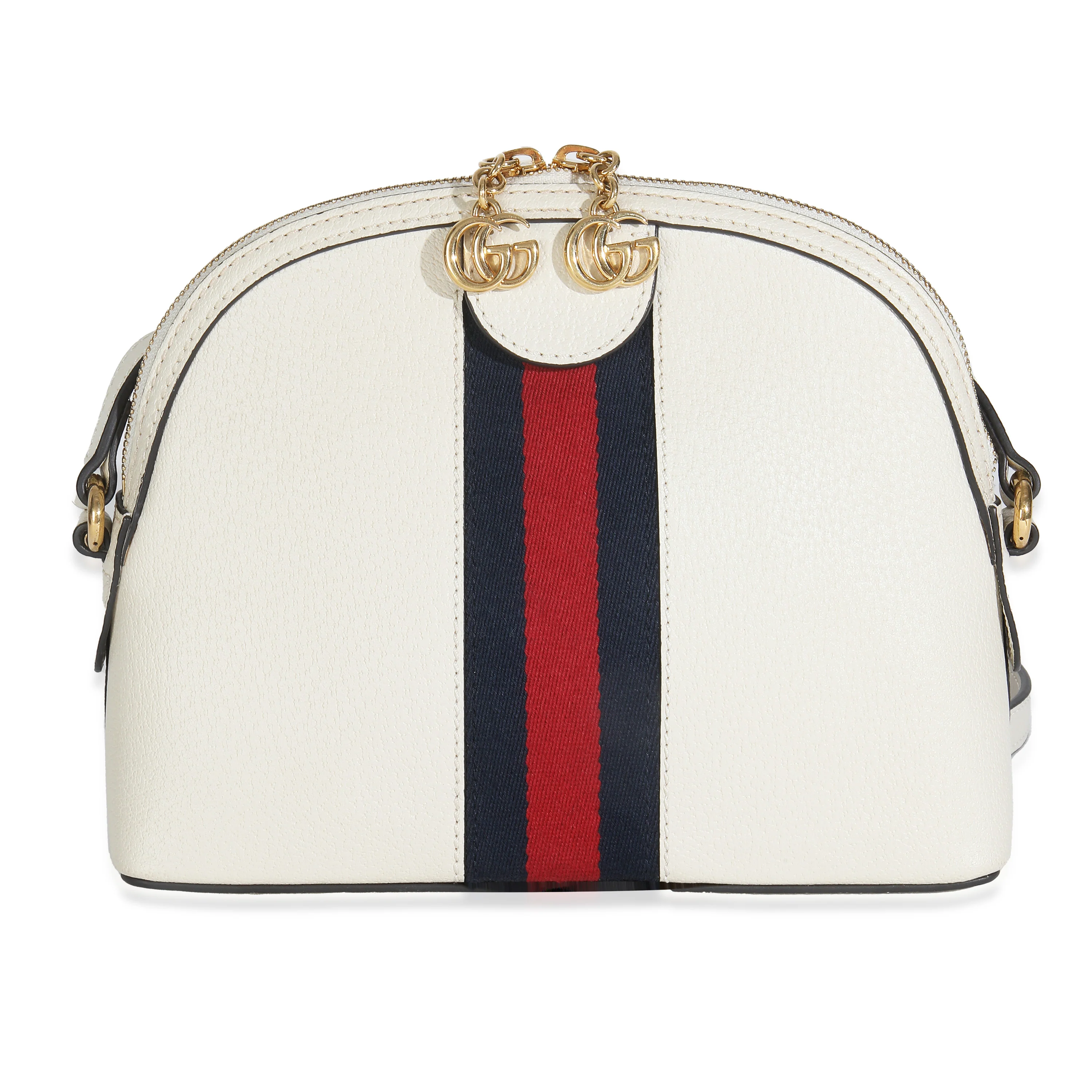 Mystic White Textured Dollar Calfskin Web Small Ophidia Dome Bag