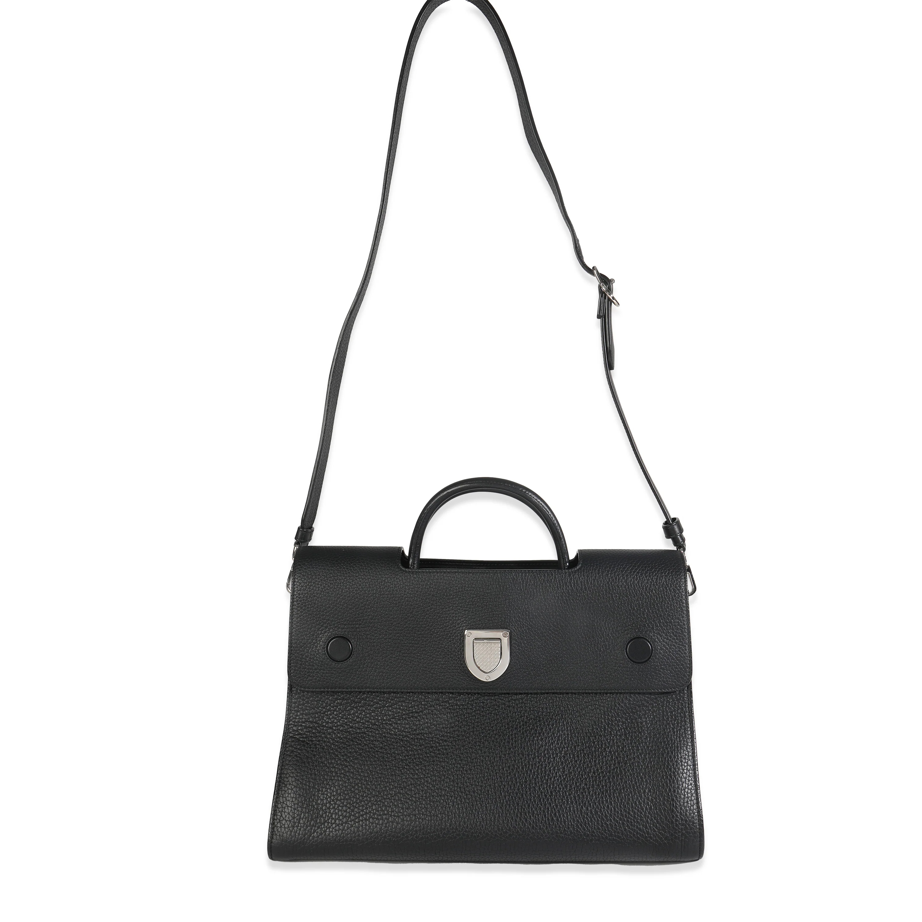Black Grained Calfskin Large Diorever Flap Bag - Image 8