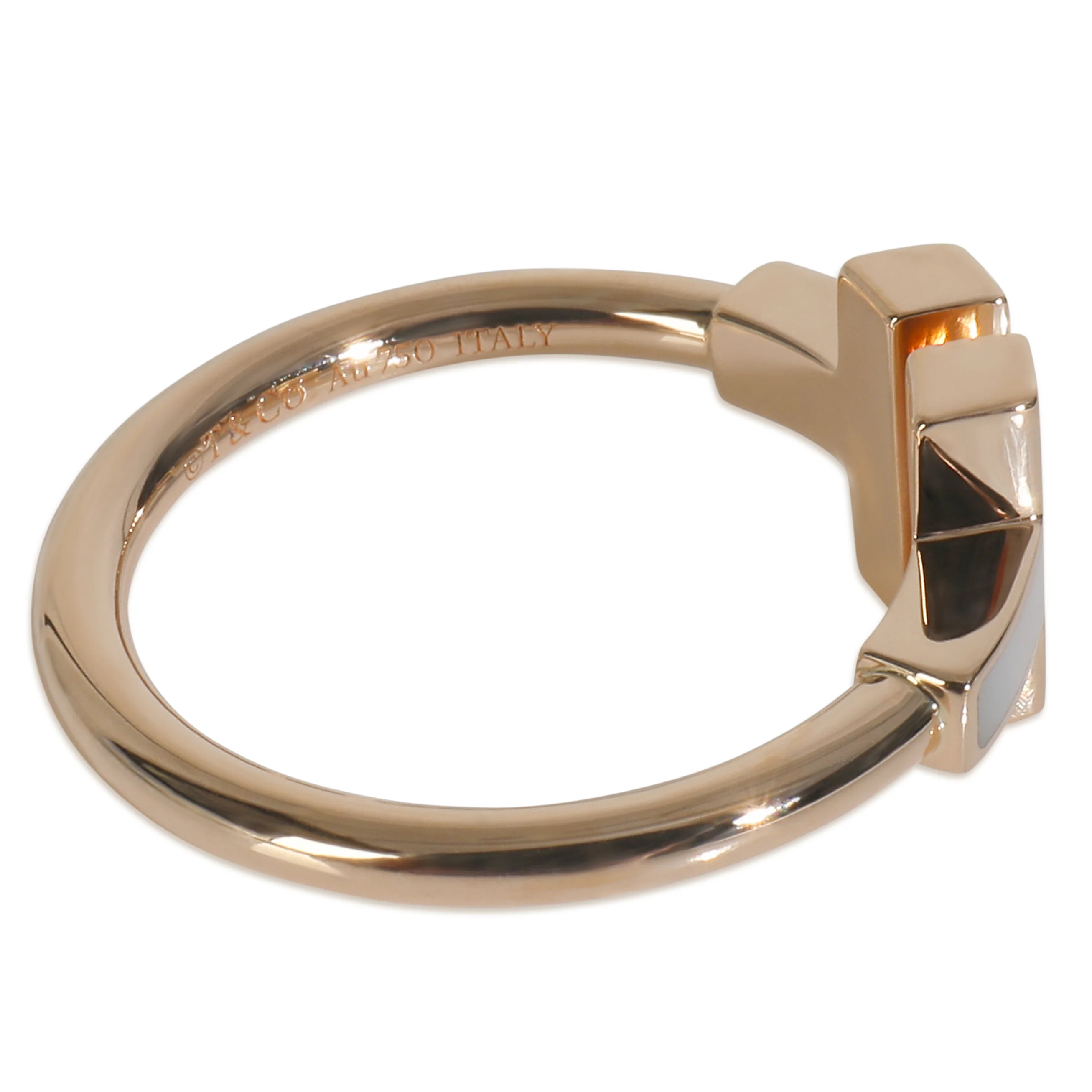 Rose Gold Mother Of Pearl and Diamond Tiffany T Wire Ring - Image 3