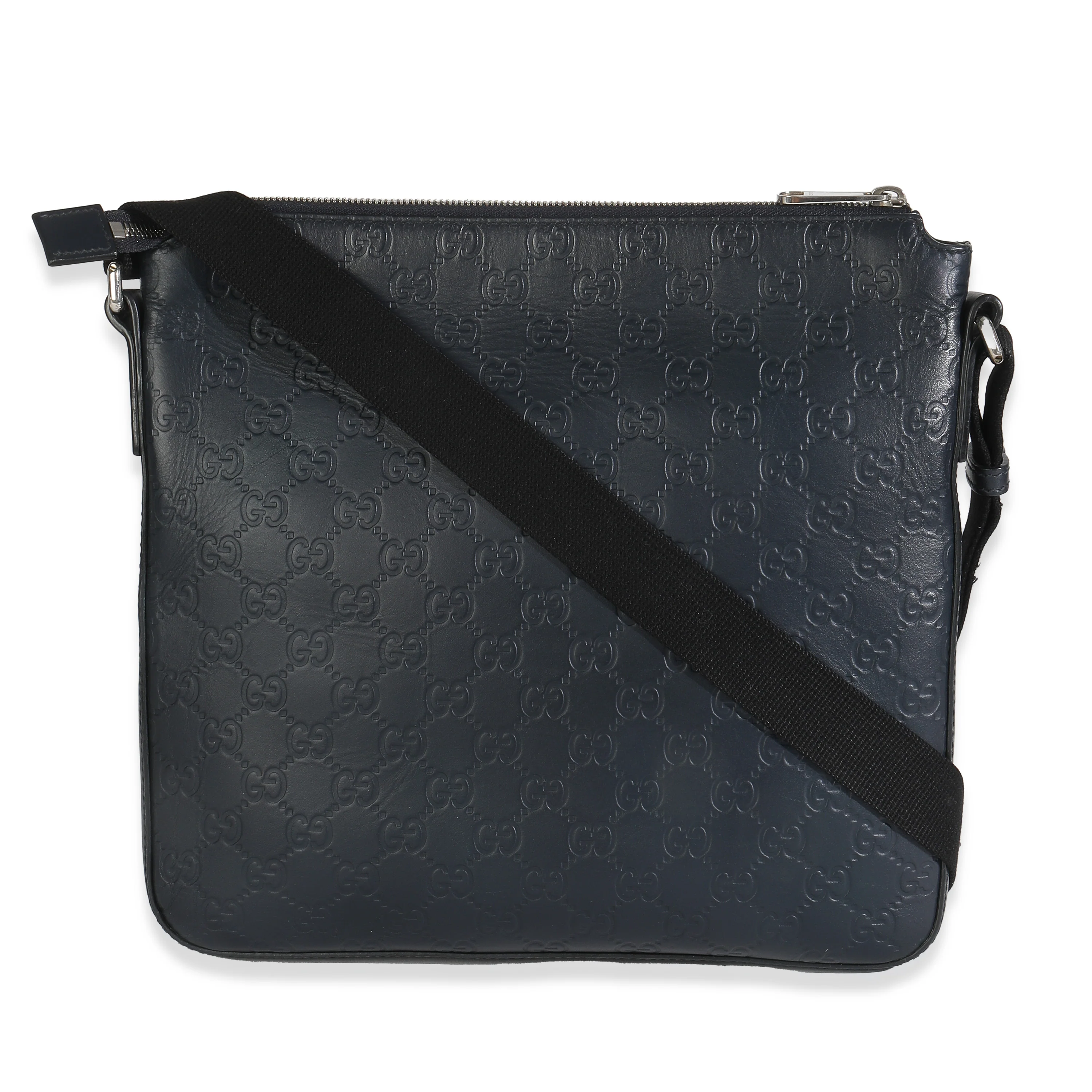 Blue Guccissima Signature Medium Flat Messenger Bag