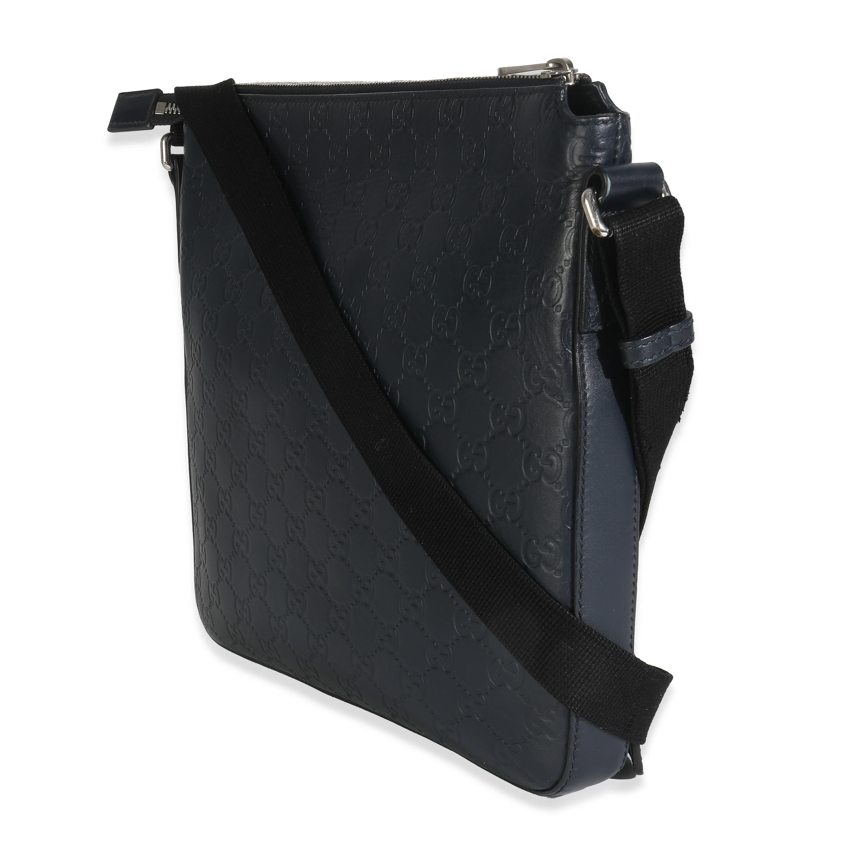 Blue Guccissima Signature Medium Flat Messenger Bag - Image 2