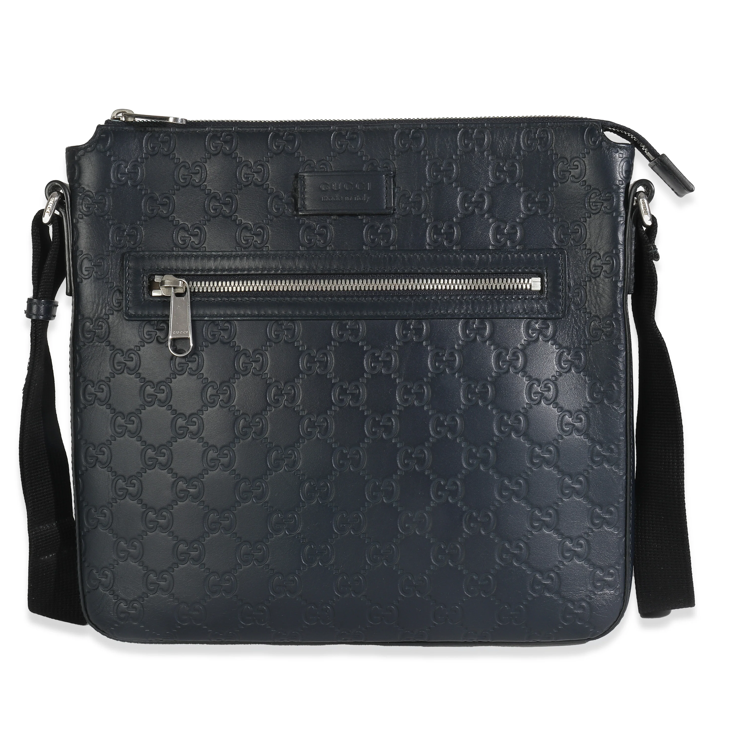 Blue Guccissima Signature Medium Flat Messenger Bag - Image 4
