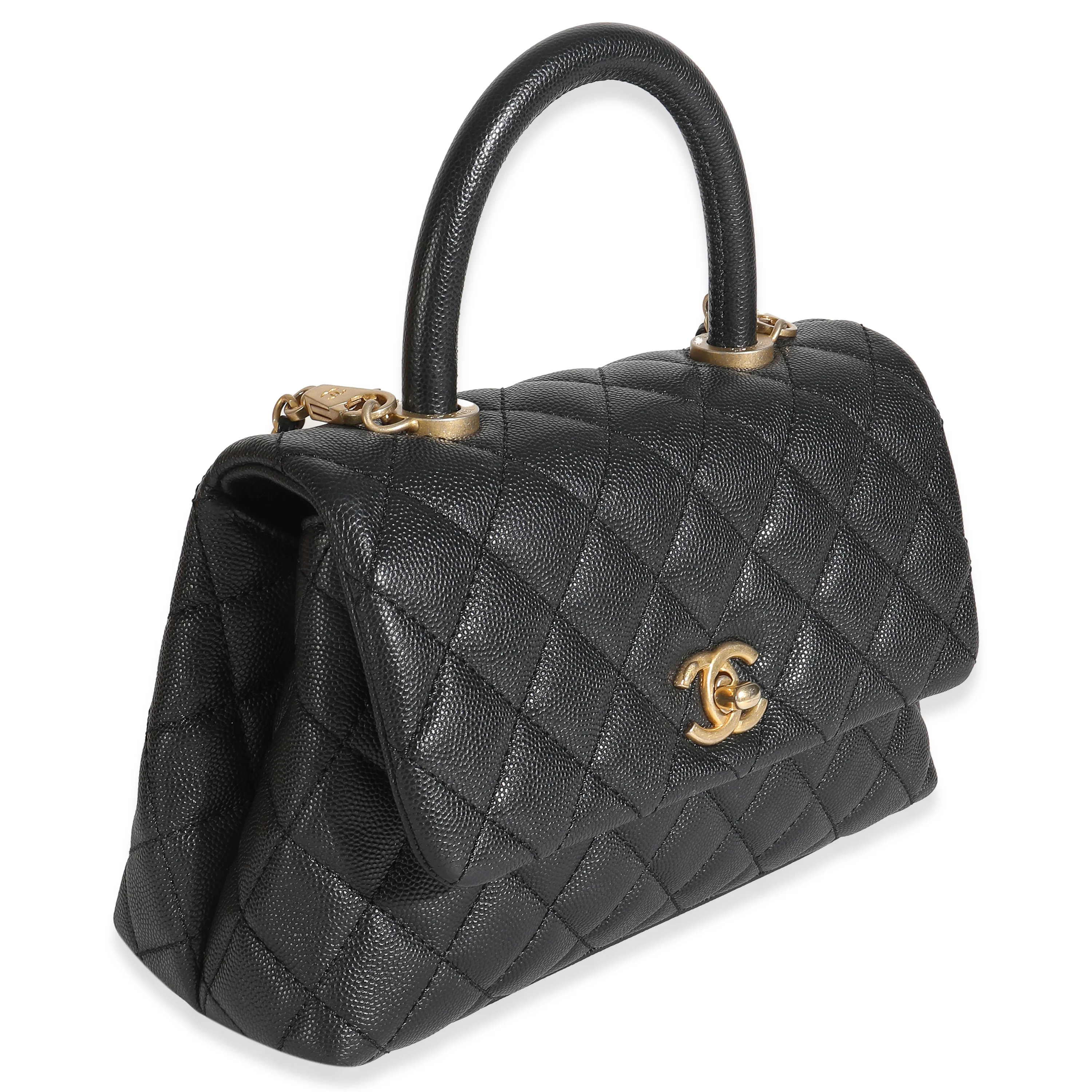 Black Quilted Caviar Small Coco Top Handle Bag - Image 3