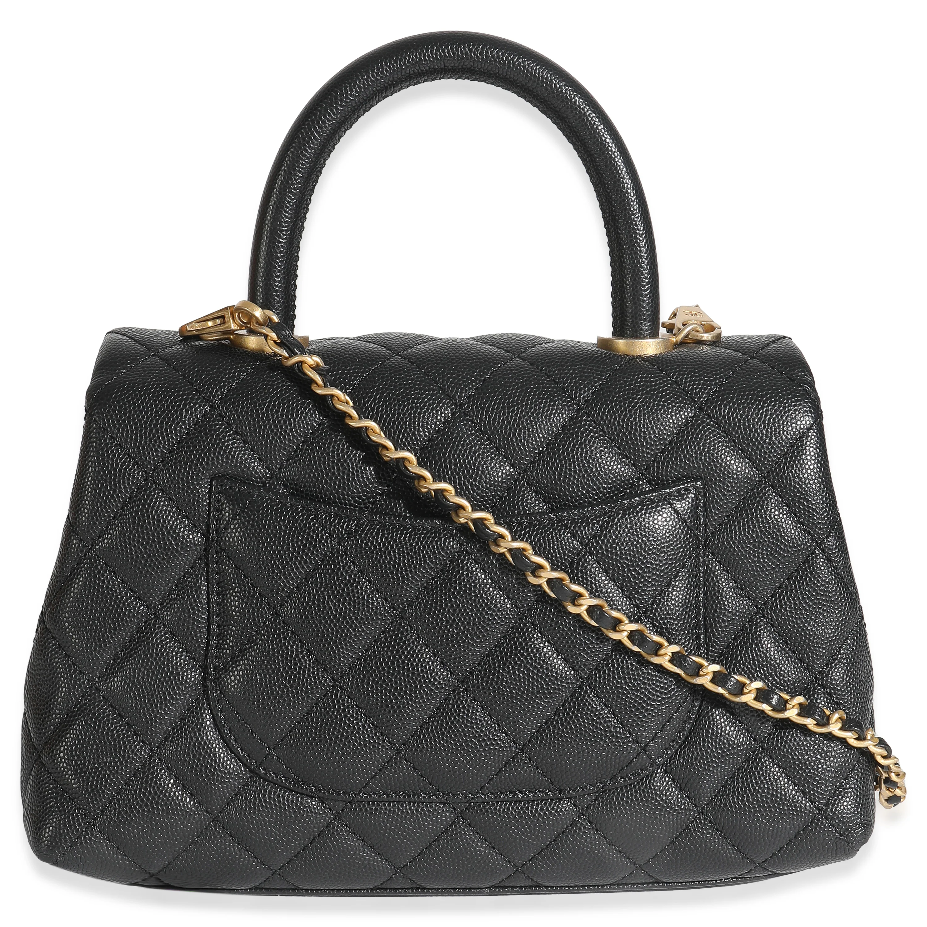 Black Quilted Caviar Small Coco Top Handle Bag - Image 4