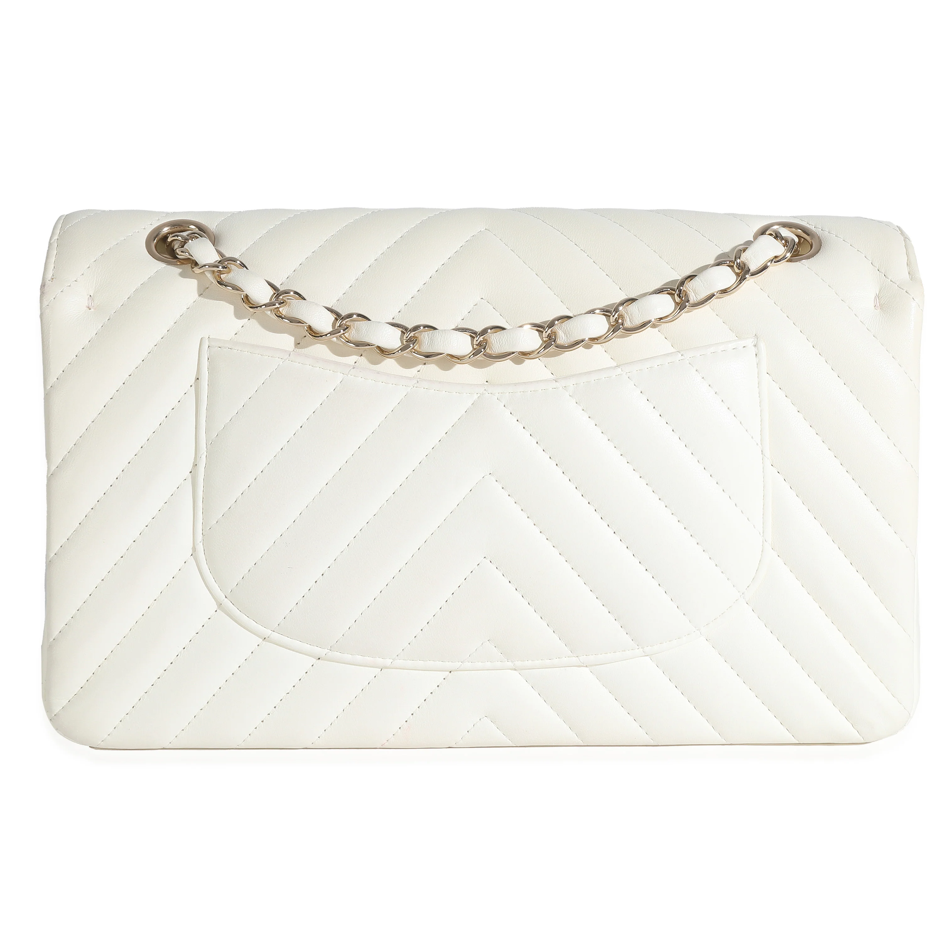 18C White Chevron Lambskin Medium Classic Double Flap Bag - Image 4