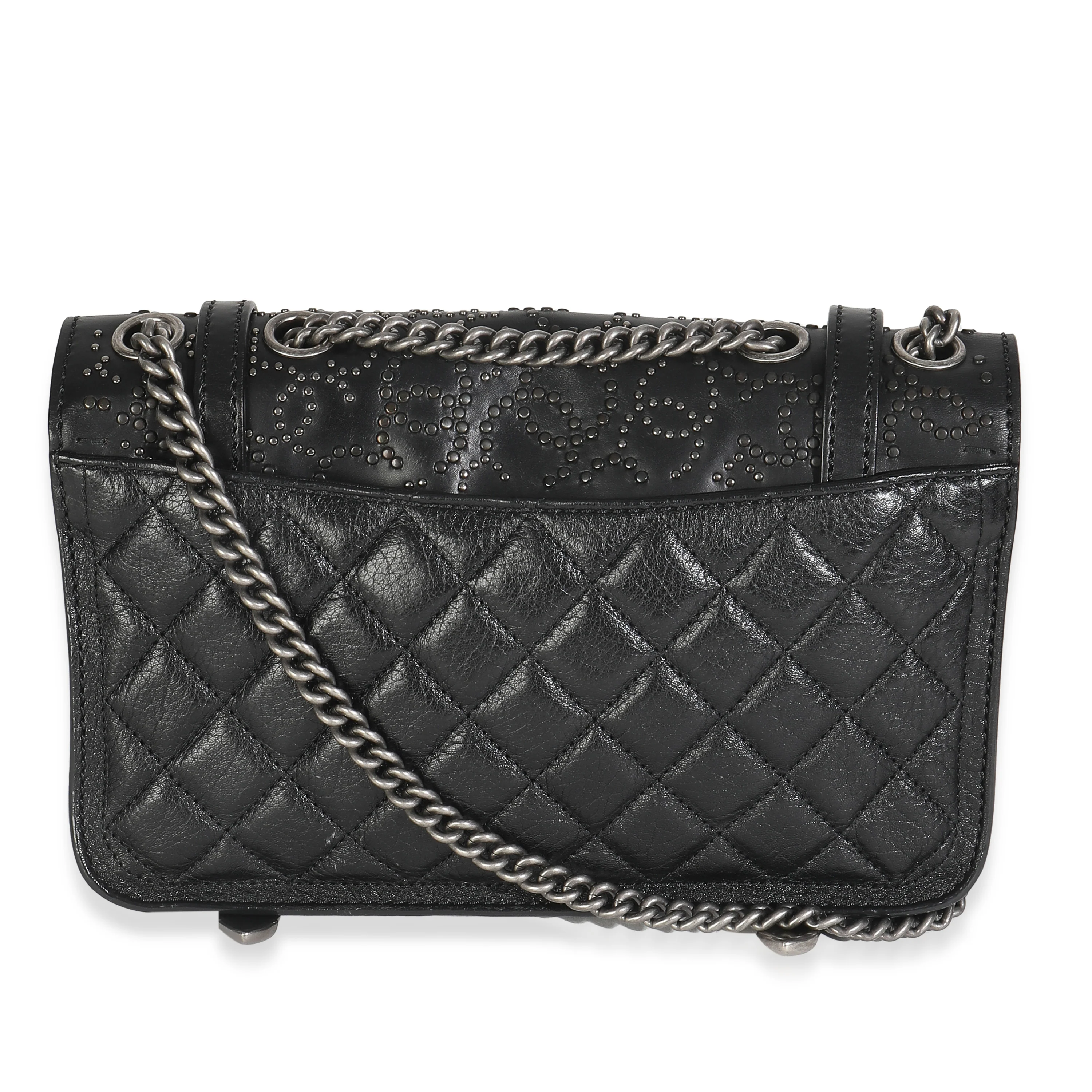 Black Paris Distressed Calfskin Dallas Studded Buckles Flap Bag - Image 4
