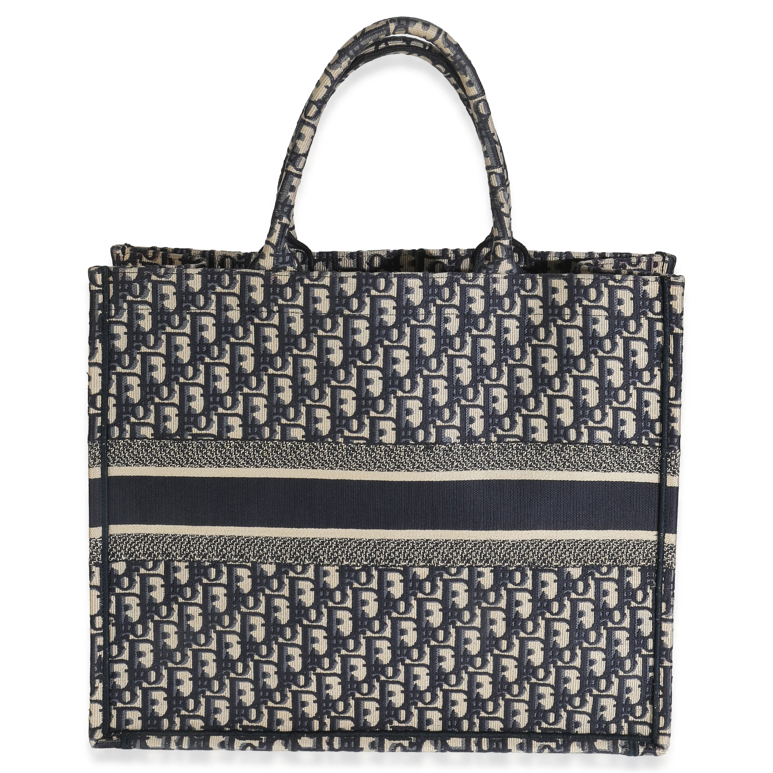 Ecru Blue Oblique Canvas Large Book Tote - Image 5