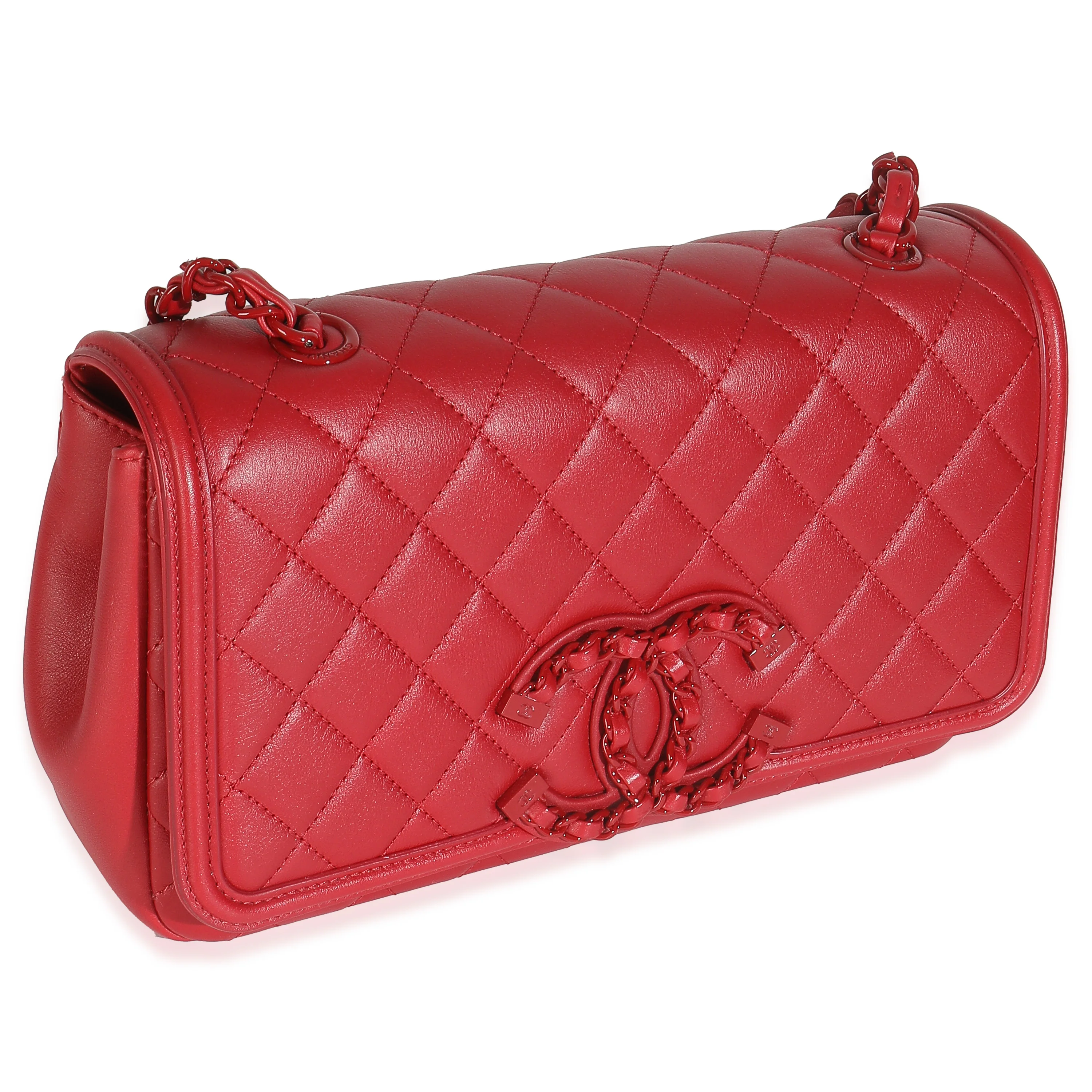 Red Quilted Calfskin Medium Incognito CC Filigree Flap Bag - Image 3
