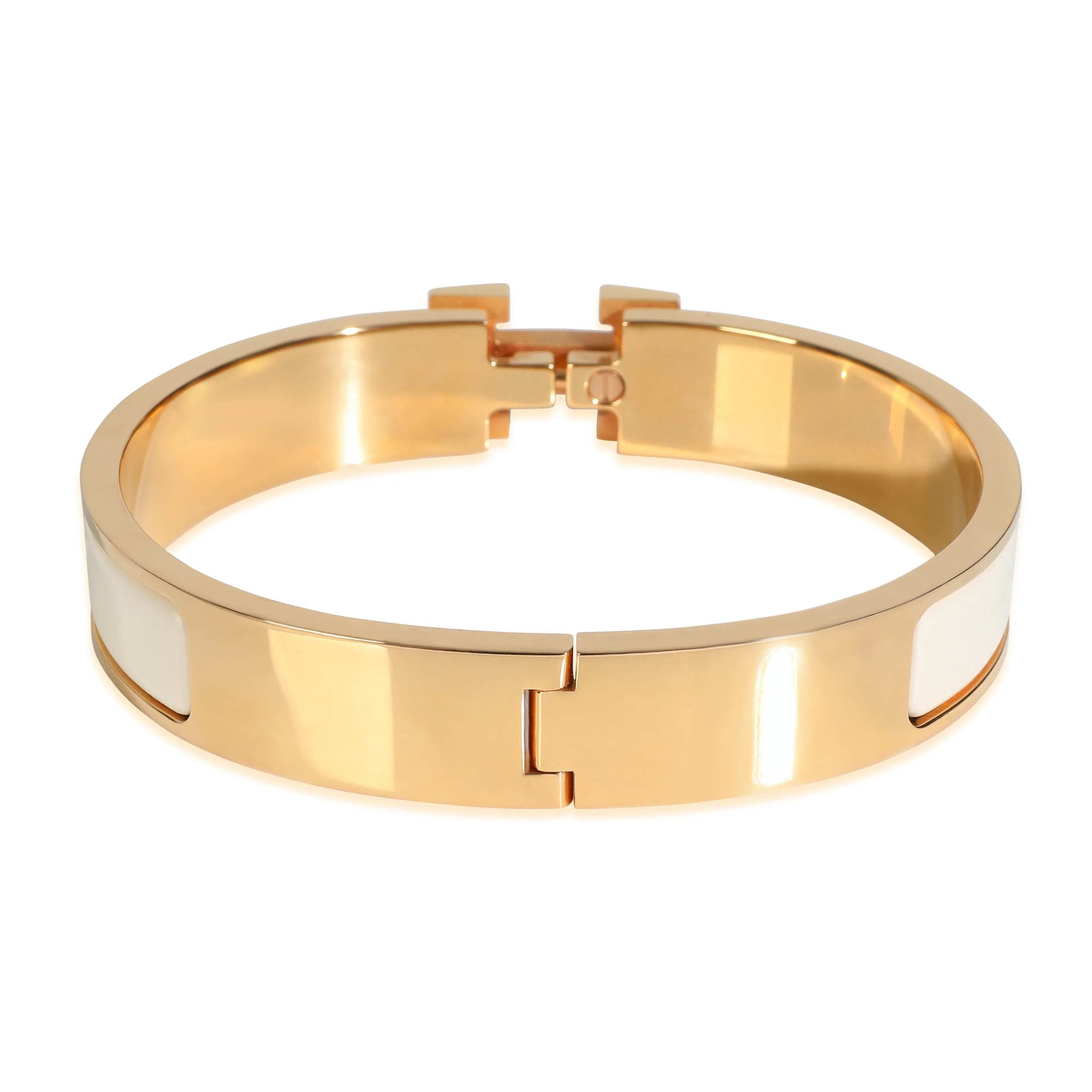 Gold-Plated  Clic H In Crème Bracelet - Image 3