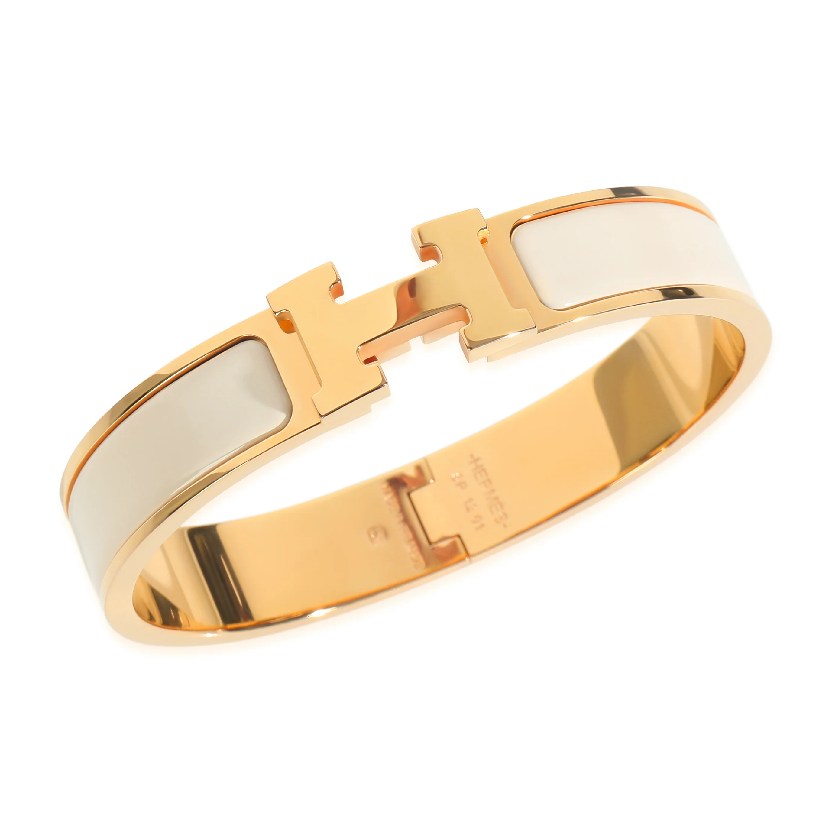Gold-Plated  Clic H In Crème Bracelet - Image 6