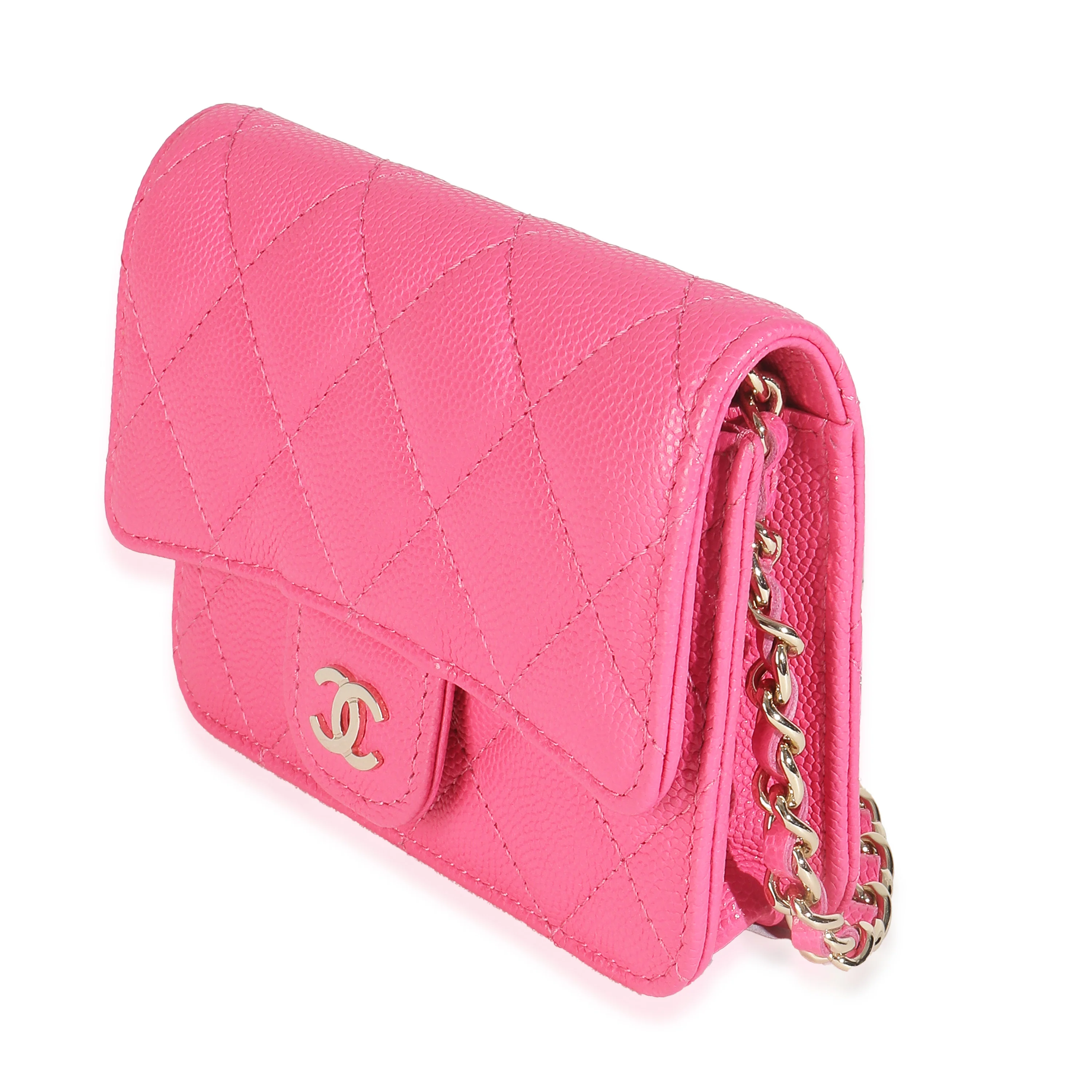 Dark Pink Quilted Caviar Mini Chain Belt Bag - Image 2
