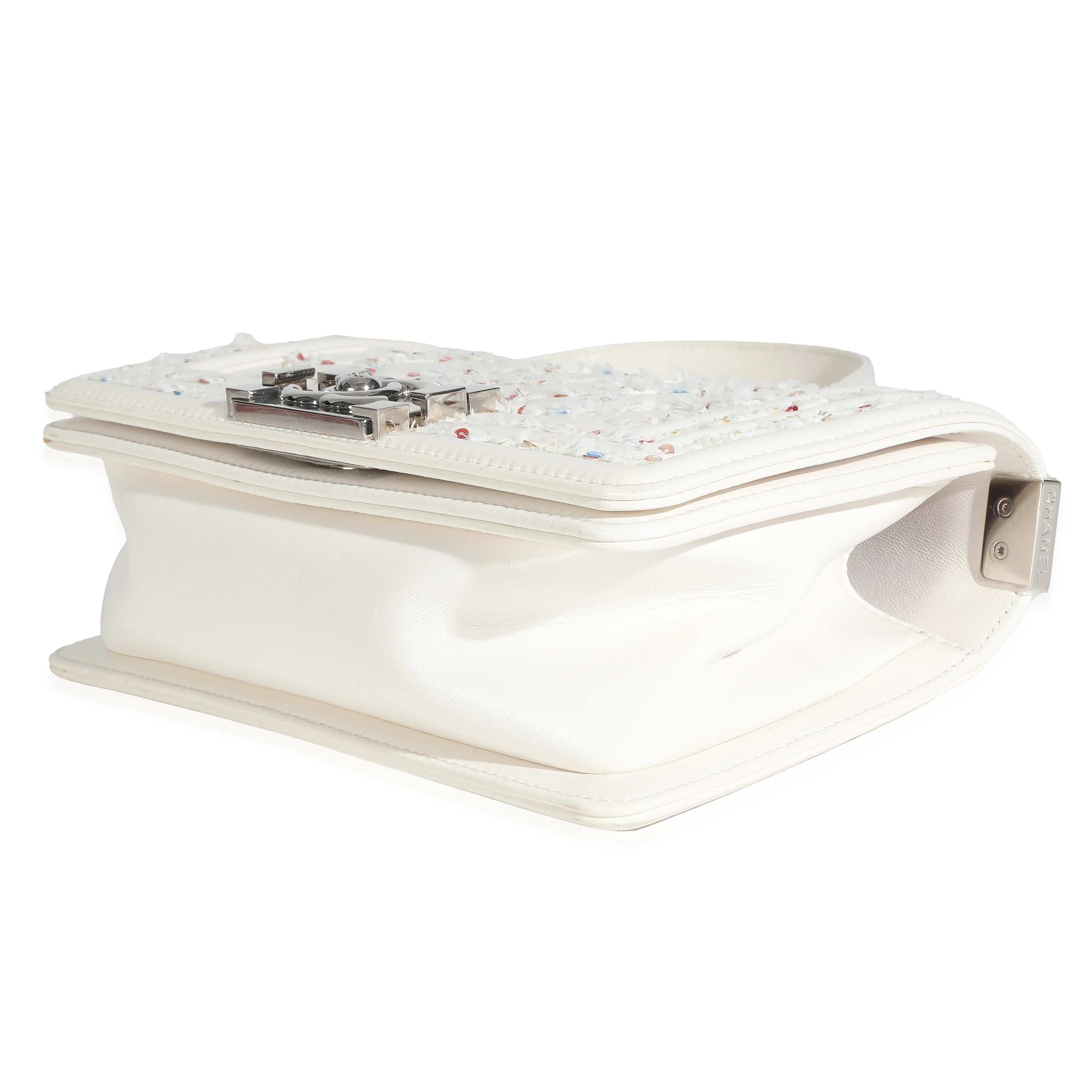White Multicolor Lambskin Sequin Embroidered Small Boy Bag - Image 7