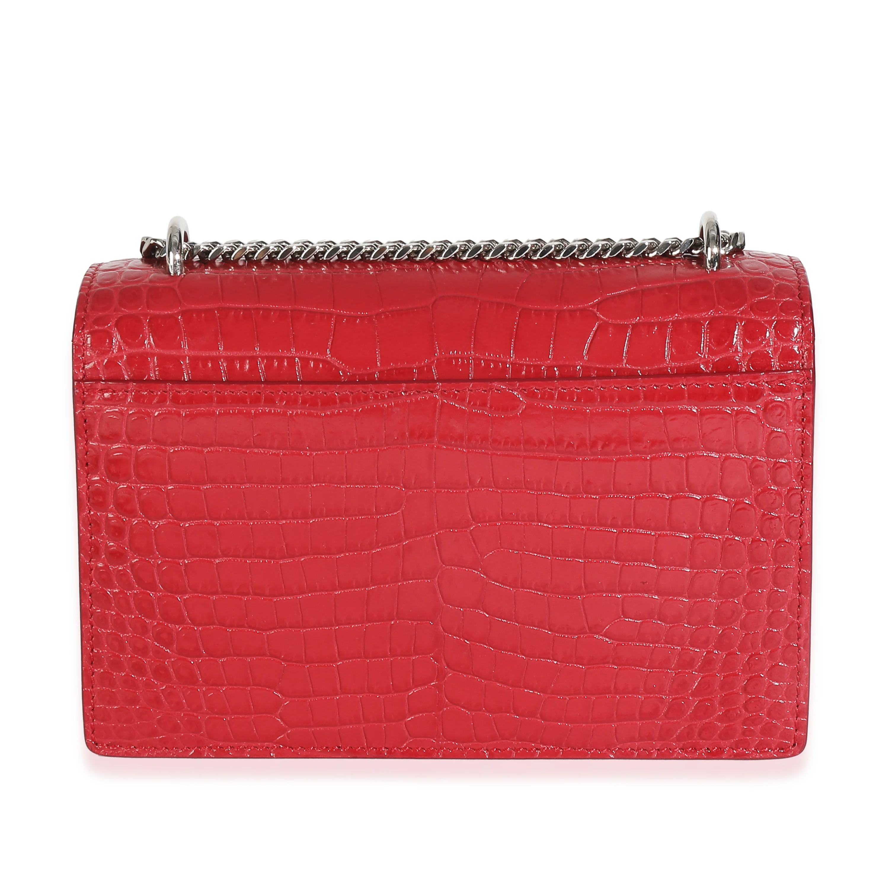 Red Calfskin Crocodile Embossed Monogram Sunset Chain Wallet - Image 4