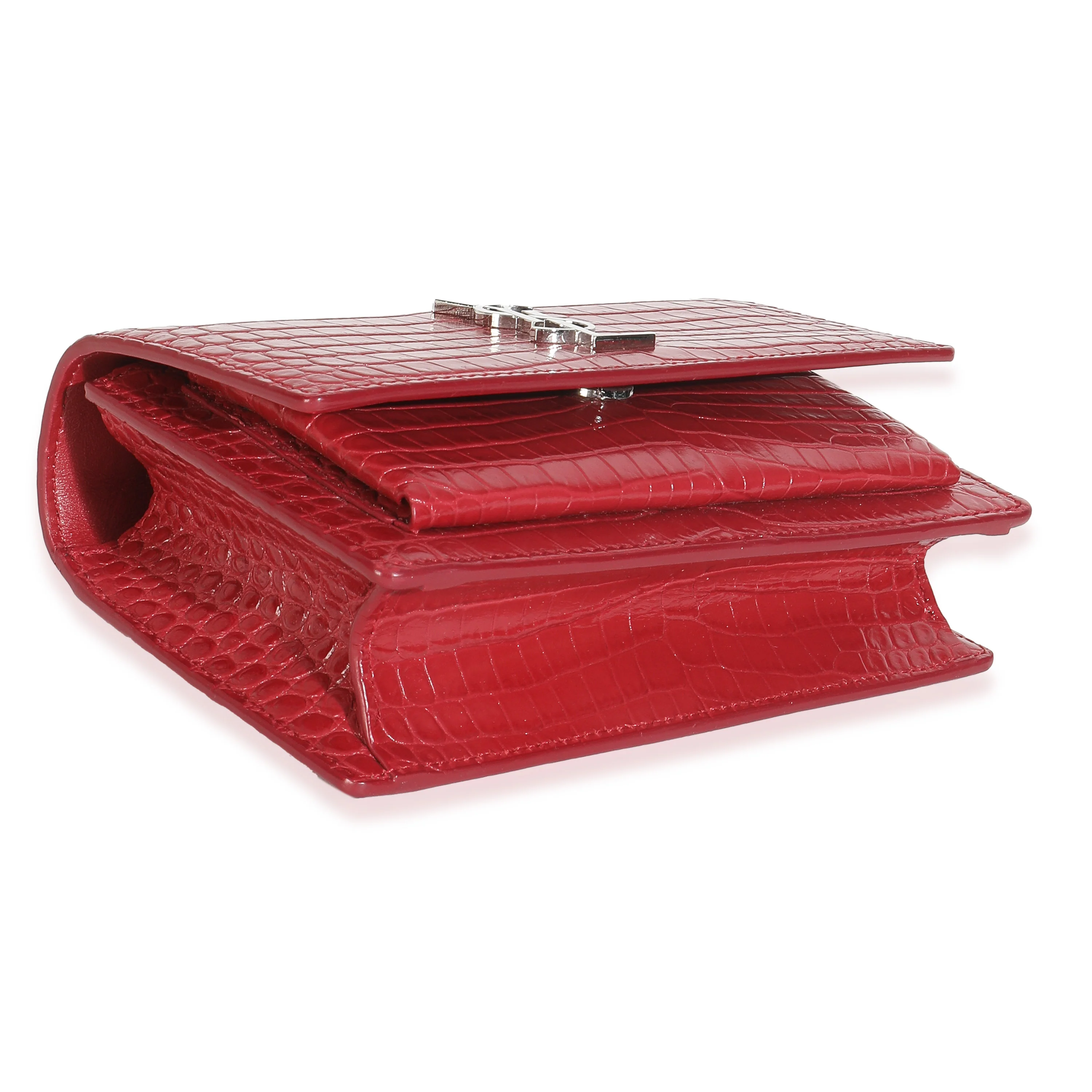 Red Calfskin Crocodile Embossed Monogram Sunset Chain Wallet - Image 6