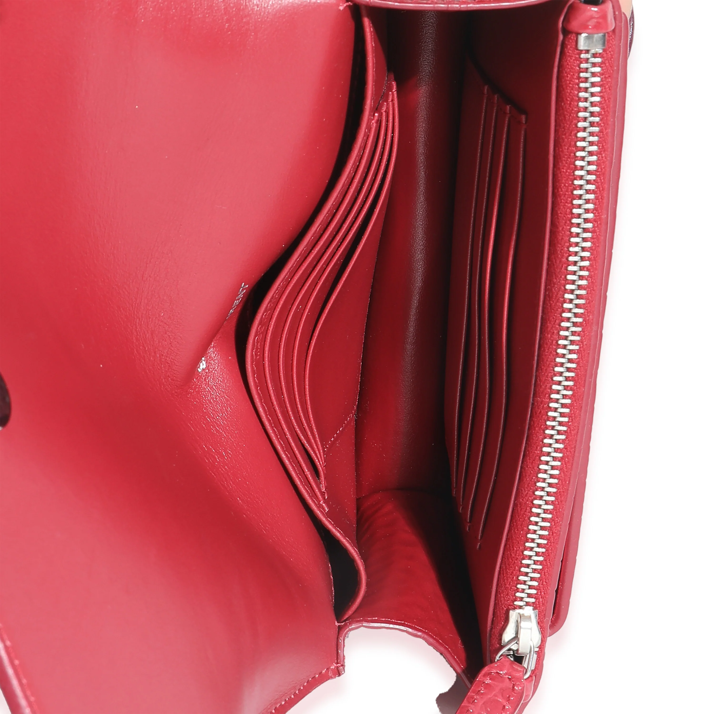 Red Calfskin Crocodile Embossed Monogram Sunset Chain Wallet - Image 9