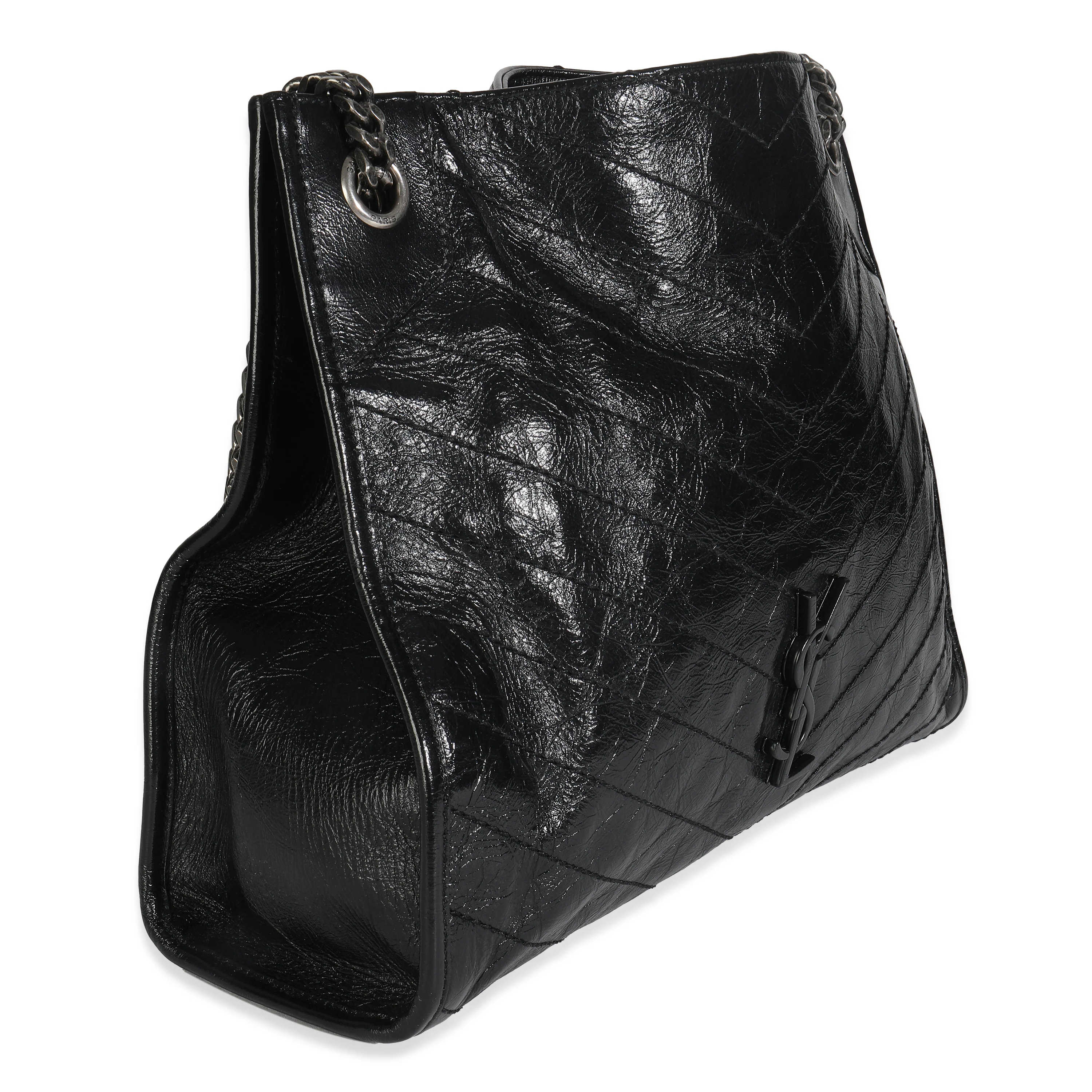Black Crinkled Calfskin Matelasse Monogram Niki Shopper Tote - Image 3