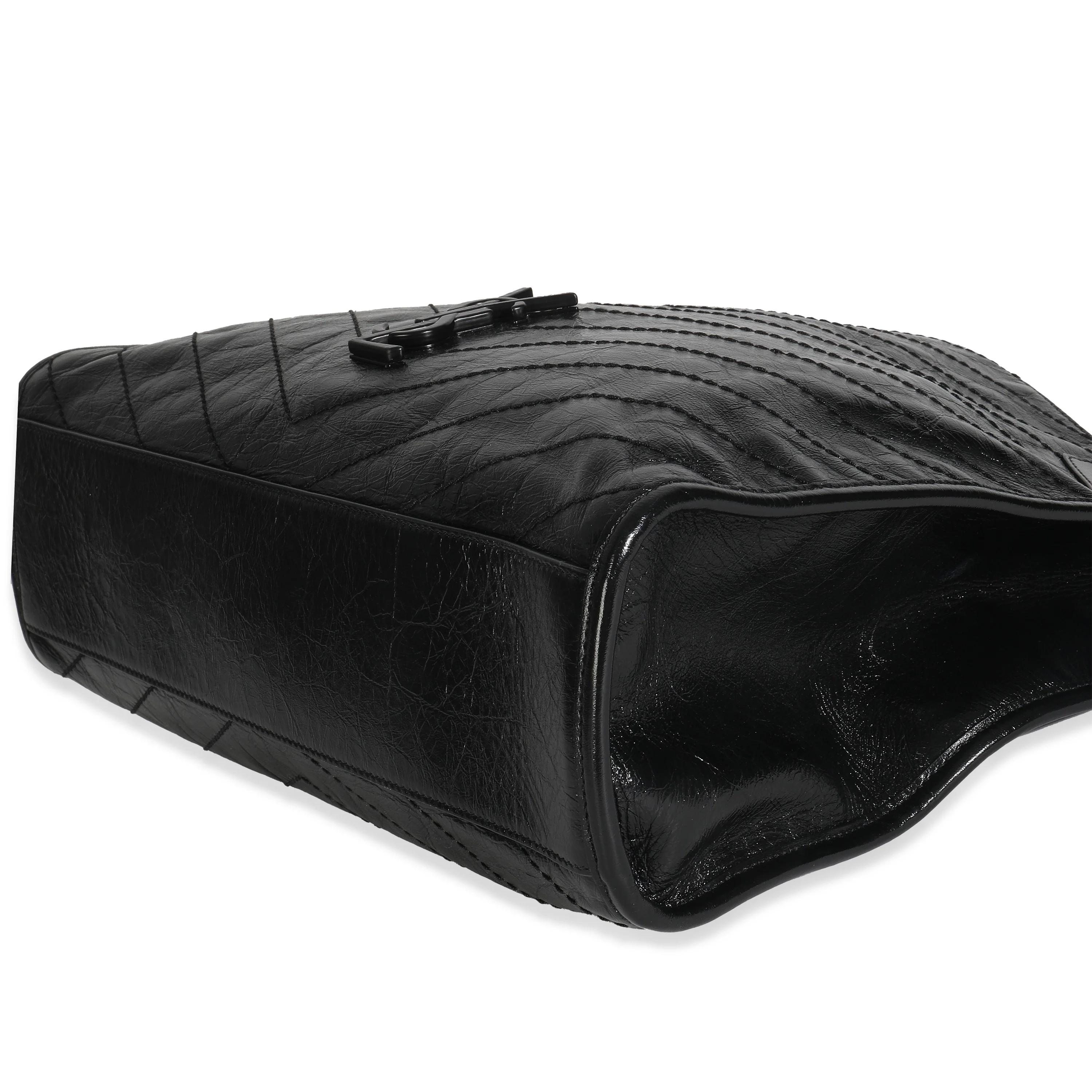 Black Crinkled Calfskin Matelasse Monogram Niki Shopper Tote - Image 7