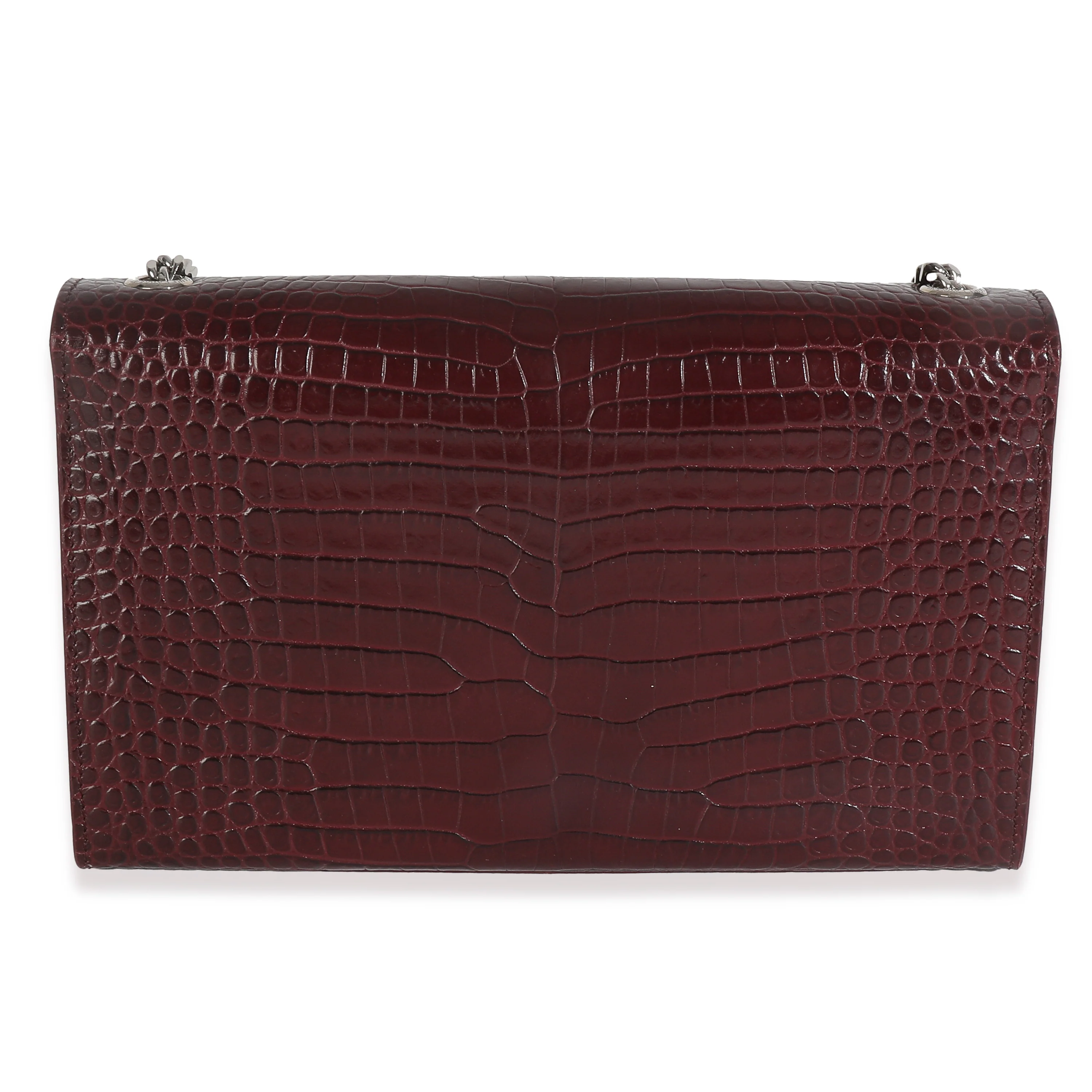 Maroon Calfskin Crocodile Embossed Medium Monogram Kate Tassel Bag - Image 4