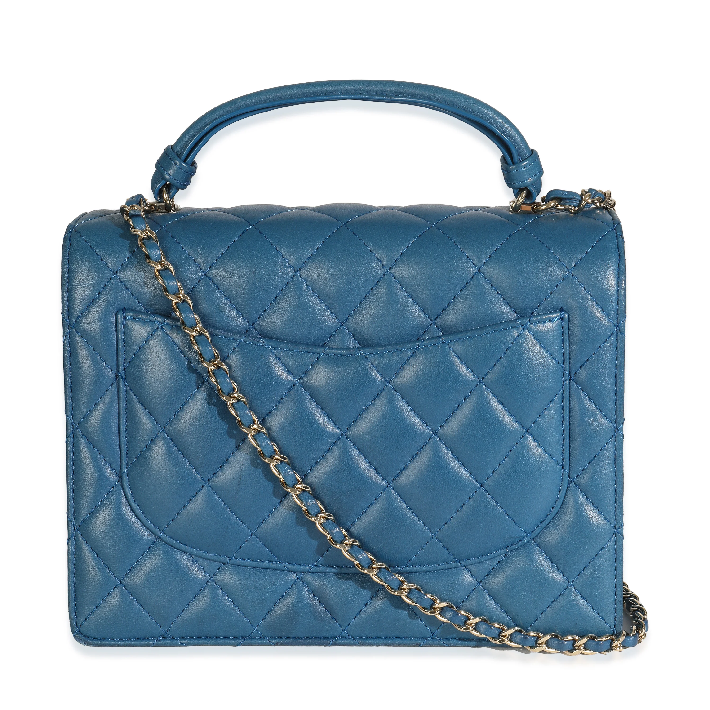 Blue Quilted Lambskin Top Handle Flap Bag - Image 4