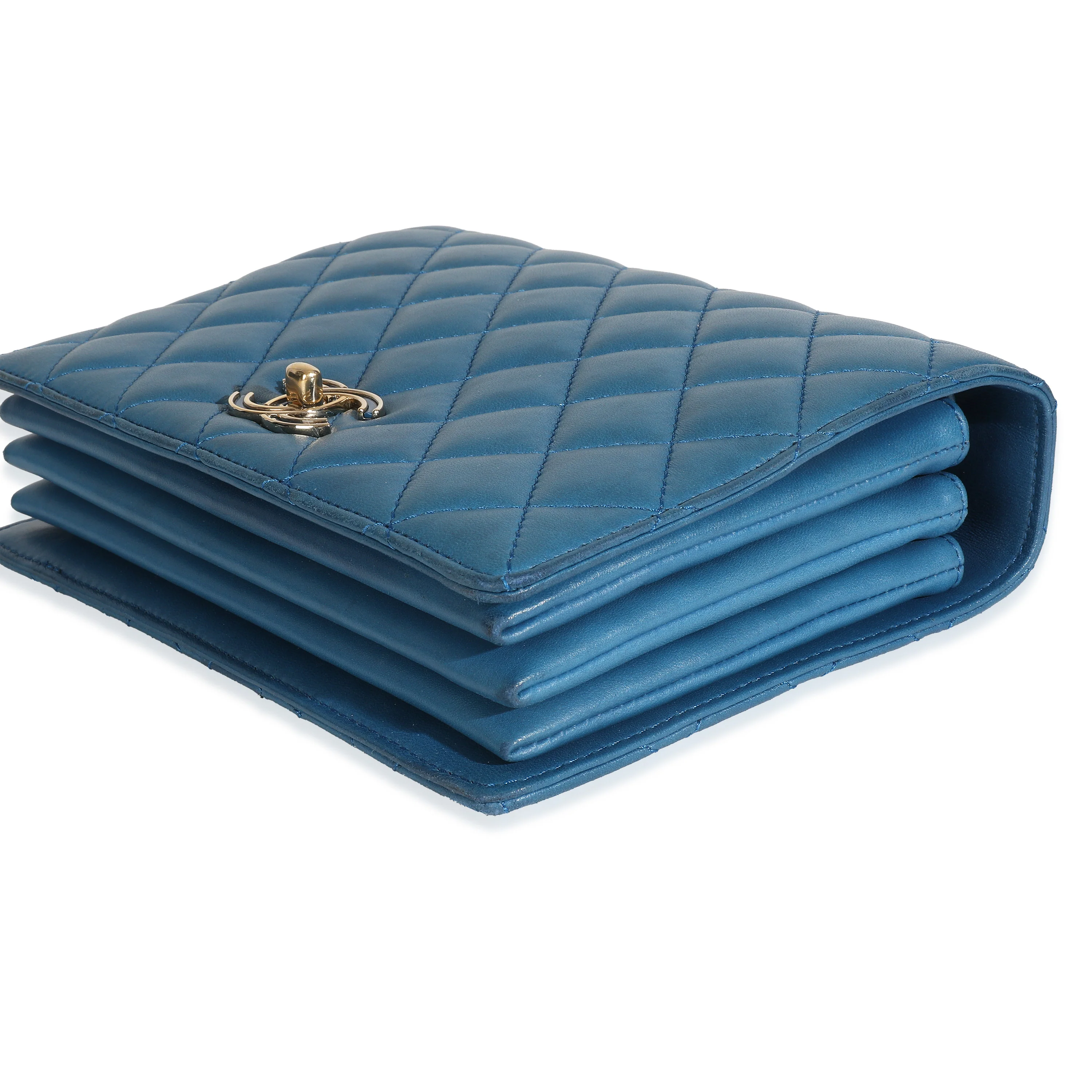 Blue Quilted Lambskin Top Handle Flap Bag - Image 7