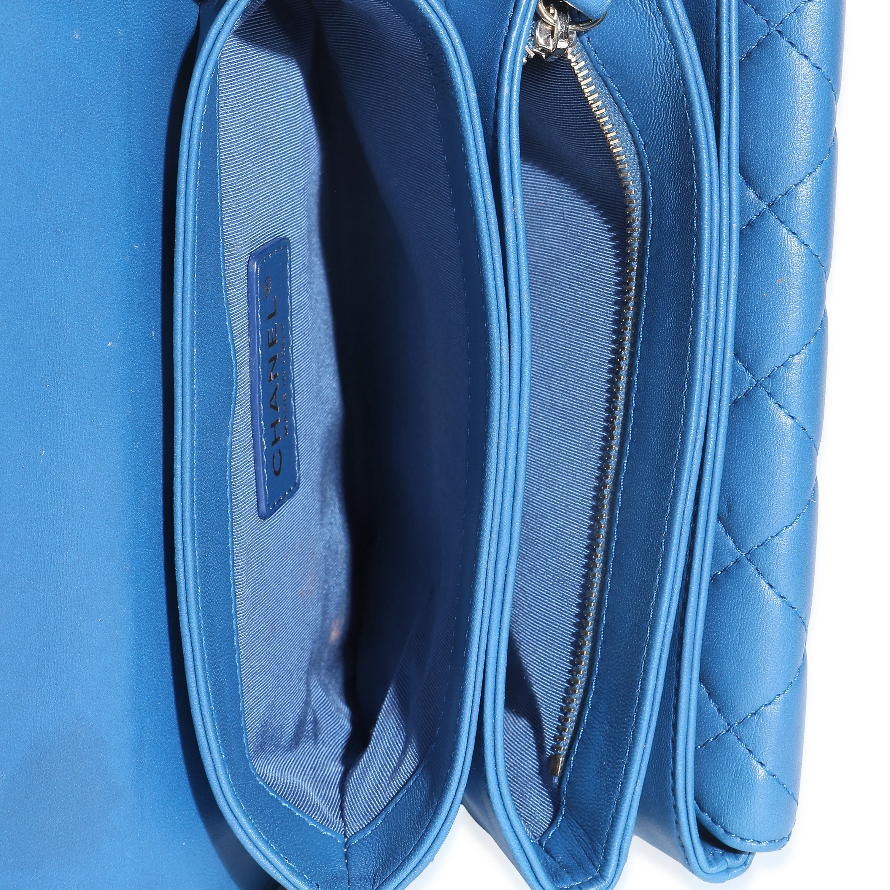 Blue Quilted Lambskin Top Handle Flap Bag - Image 9