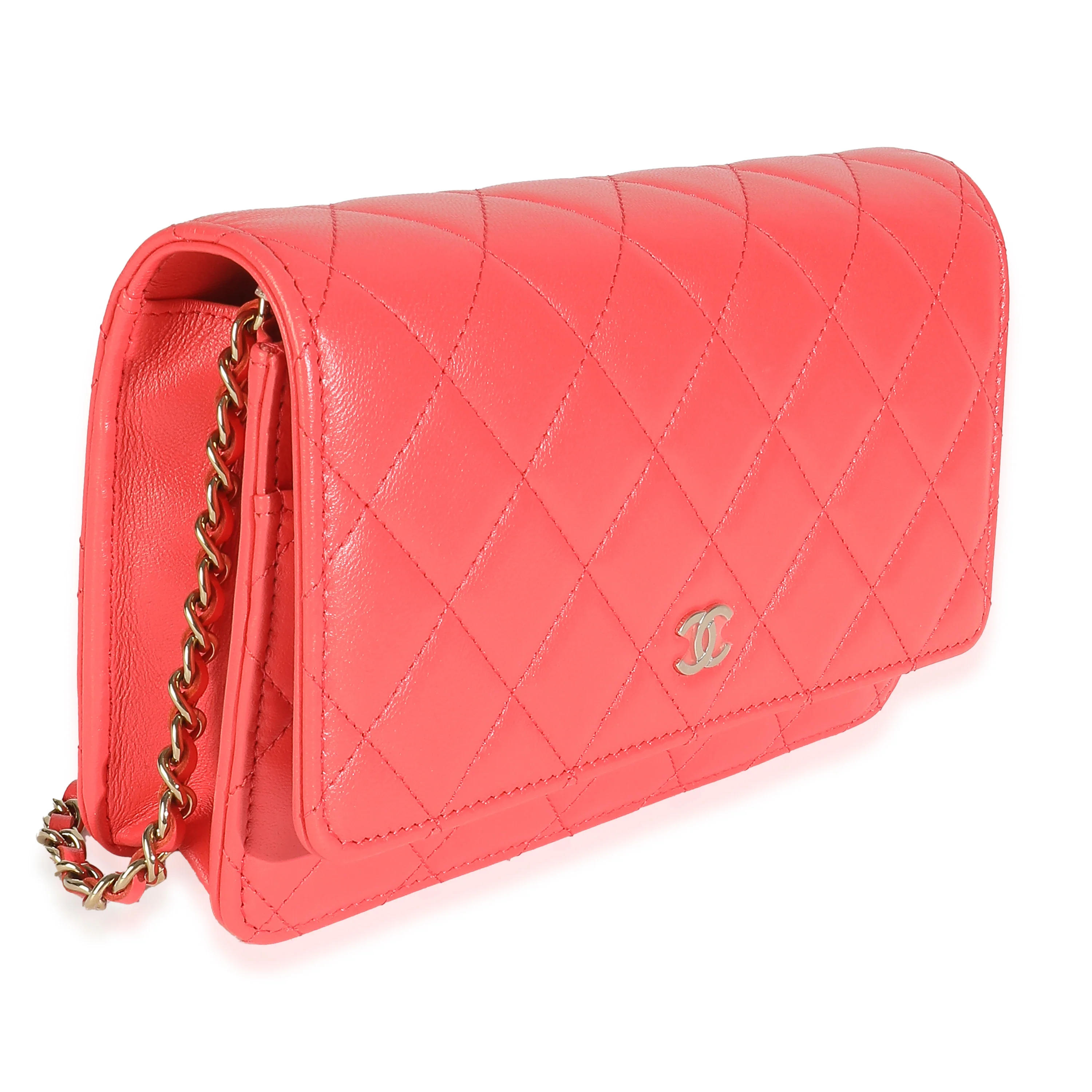 Pink Quilted Lambskin Classic Wallet On Chain - Image 3