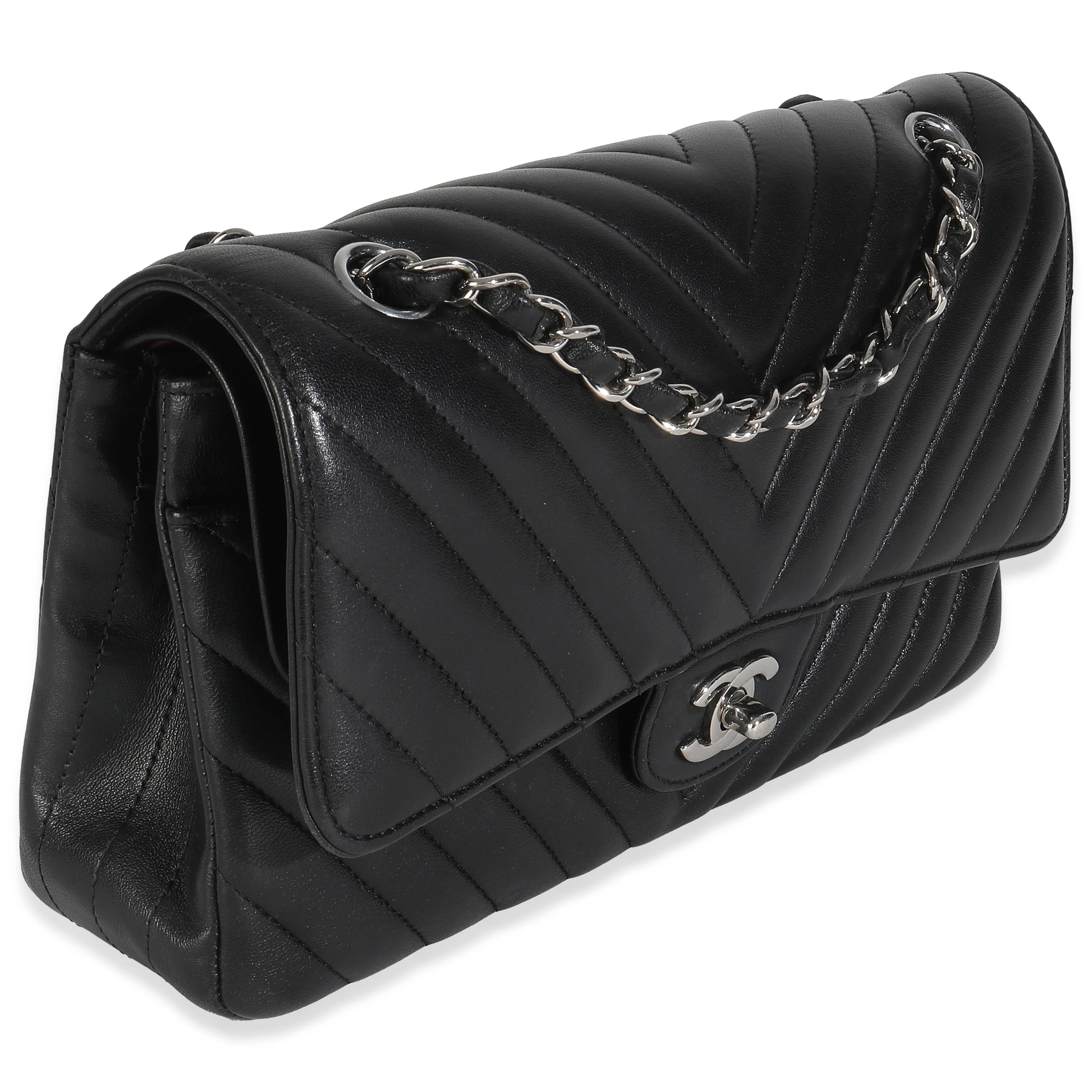 Black Lambskin Chevron Medium Classic Double Flap Bag - Image 3