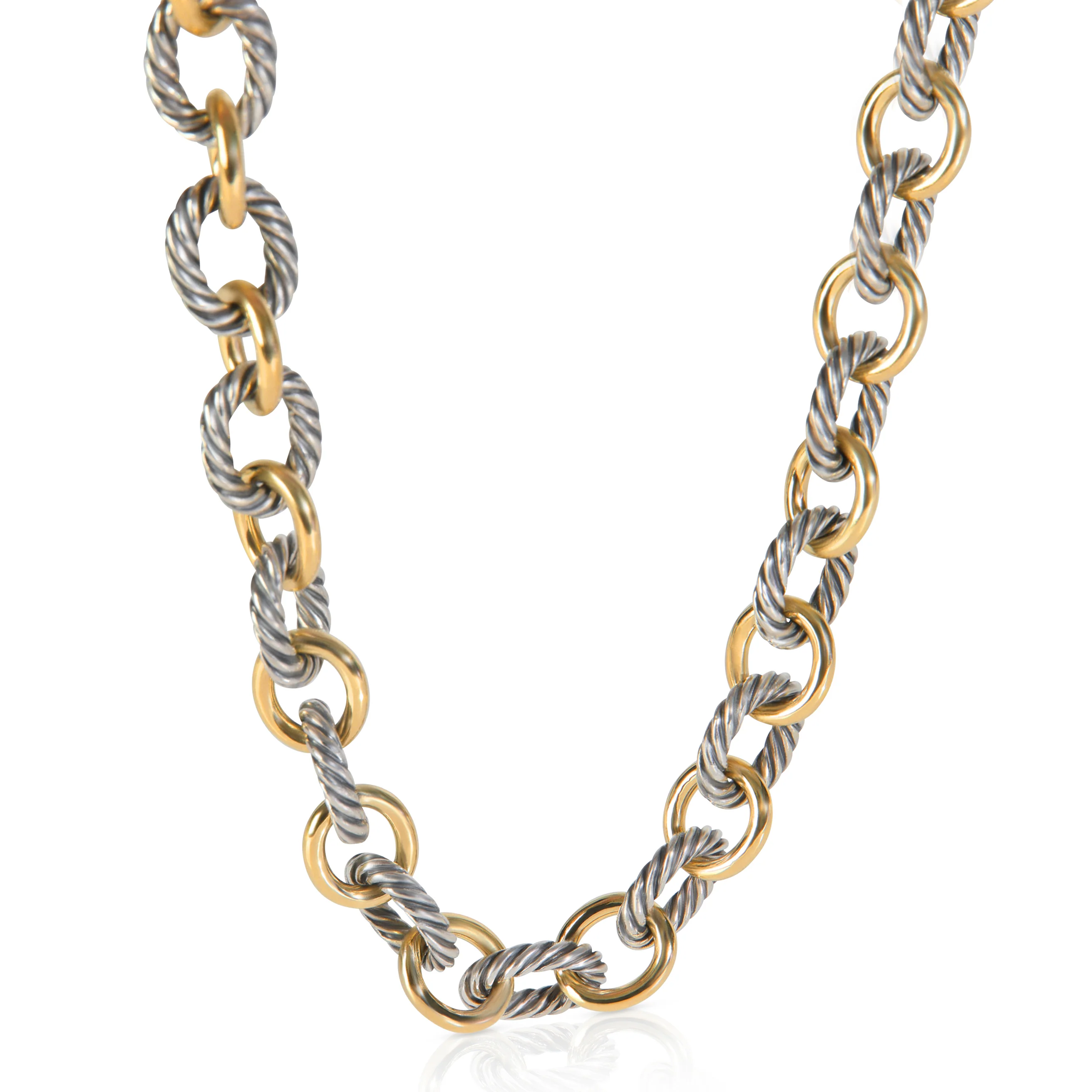 Yellow Gold & Sterling Silver Oval Link Necklace