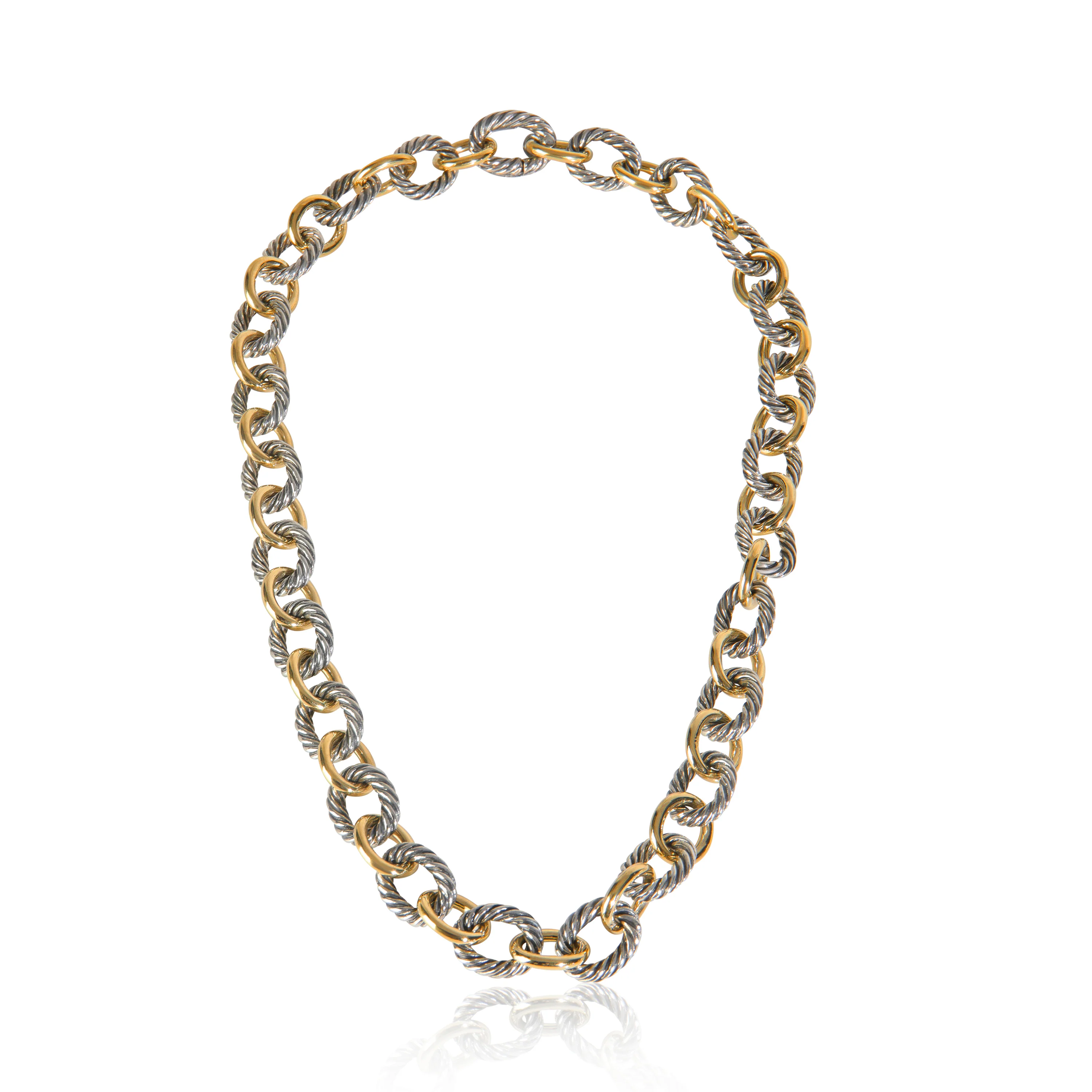 Yellow Gold & Sterling Silver Oval Link Necklace - Image 3