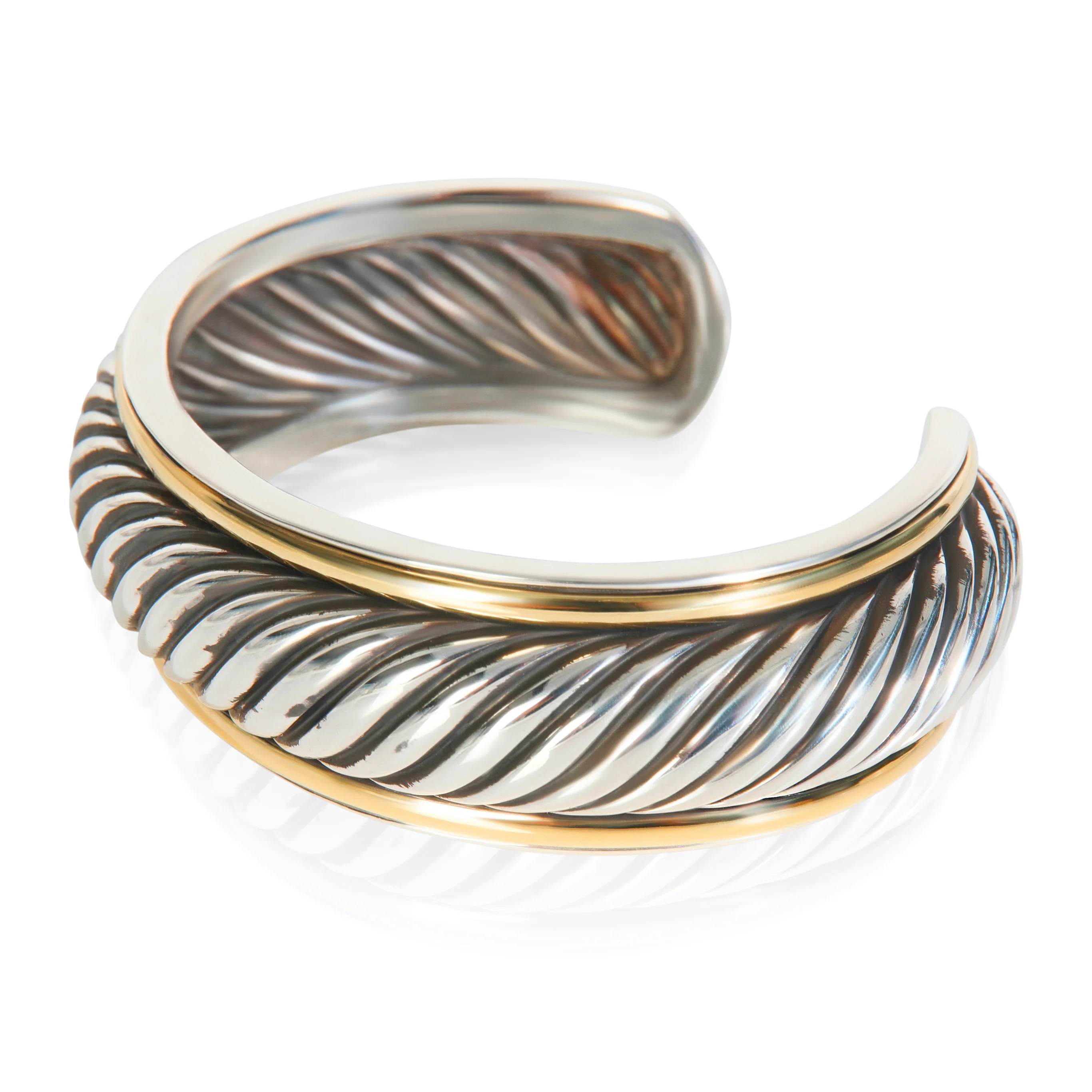 Yellow Gold & Sterling Silver Cable Cuff Bracelet - Image 2