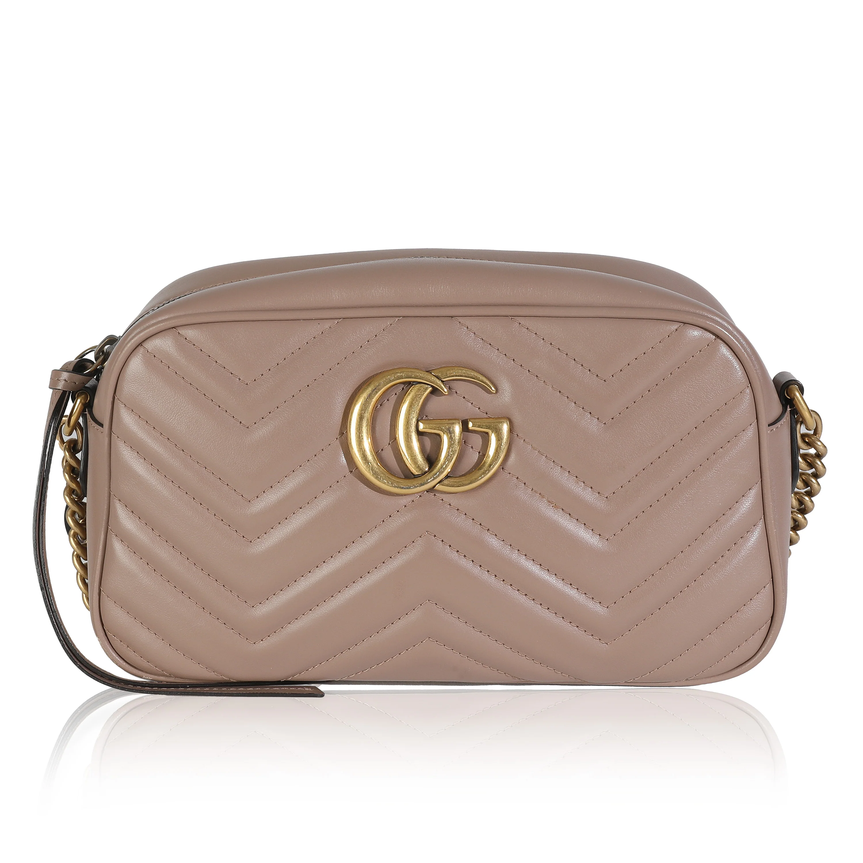 Taupe Calfskin Matelasse Small GG Marmont Chain Shoulder Bag