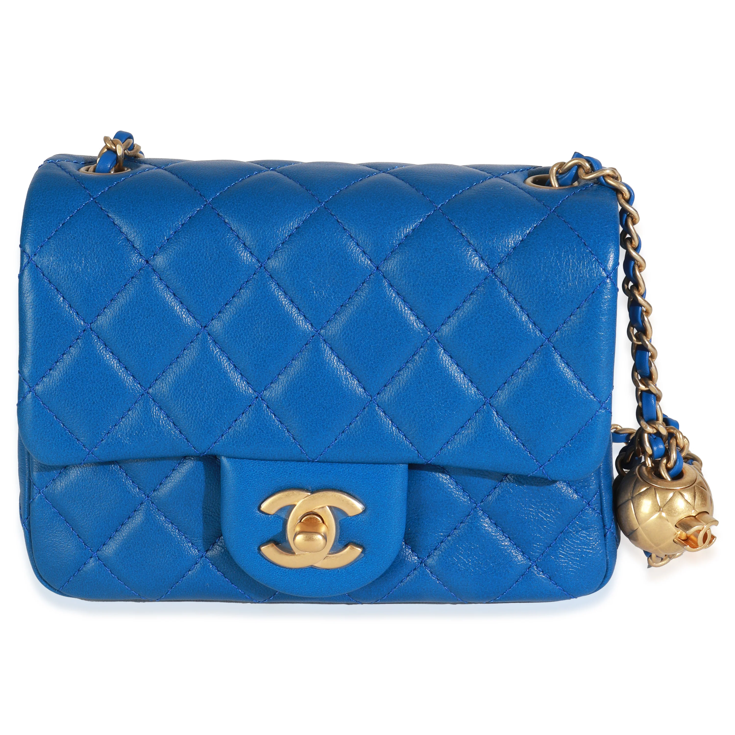 Blue Quilted Lambskin Mini Pearl Crush Flap Bag - Image 3
