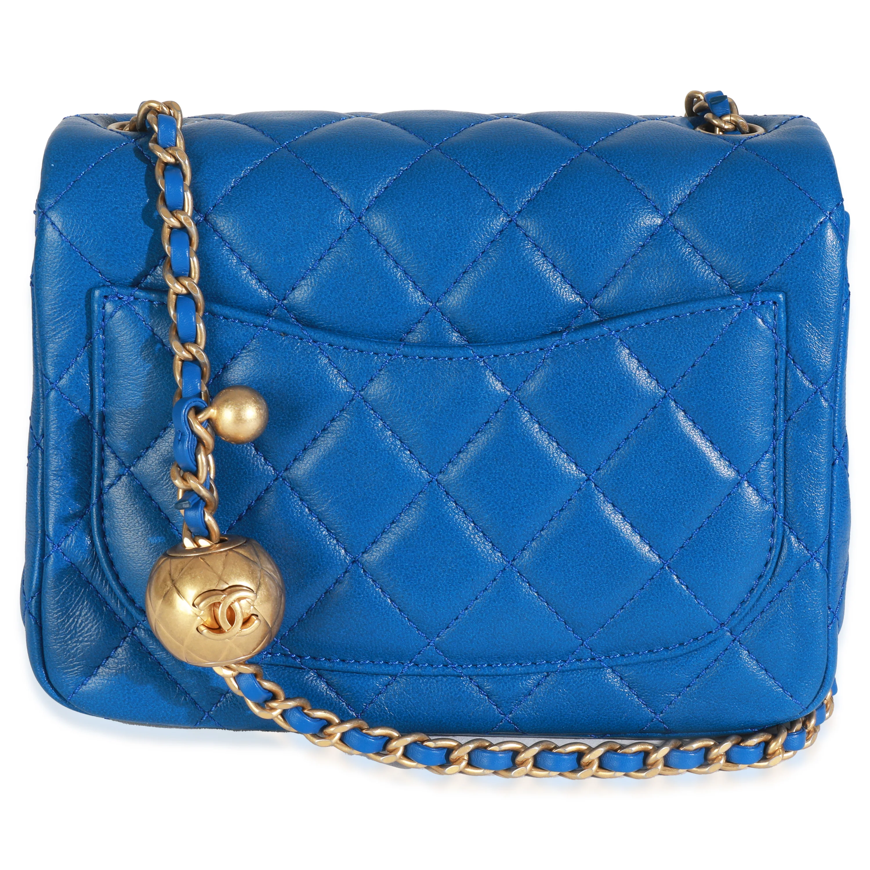 Blue Quilted Lambskin Mini Pearl Crush Flap Bag - Image 4