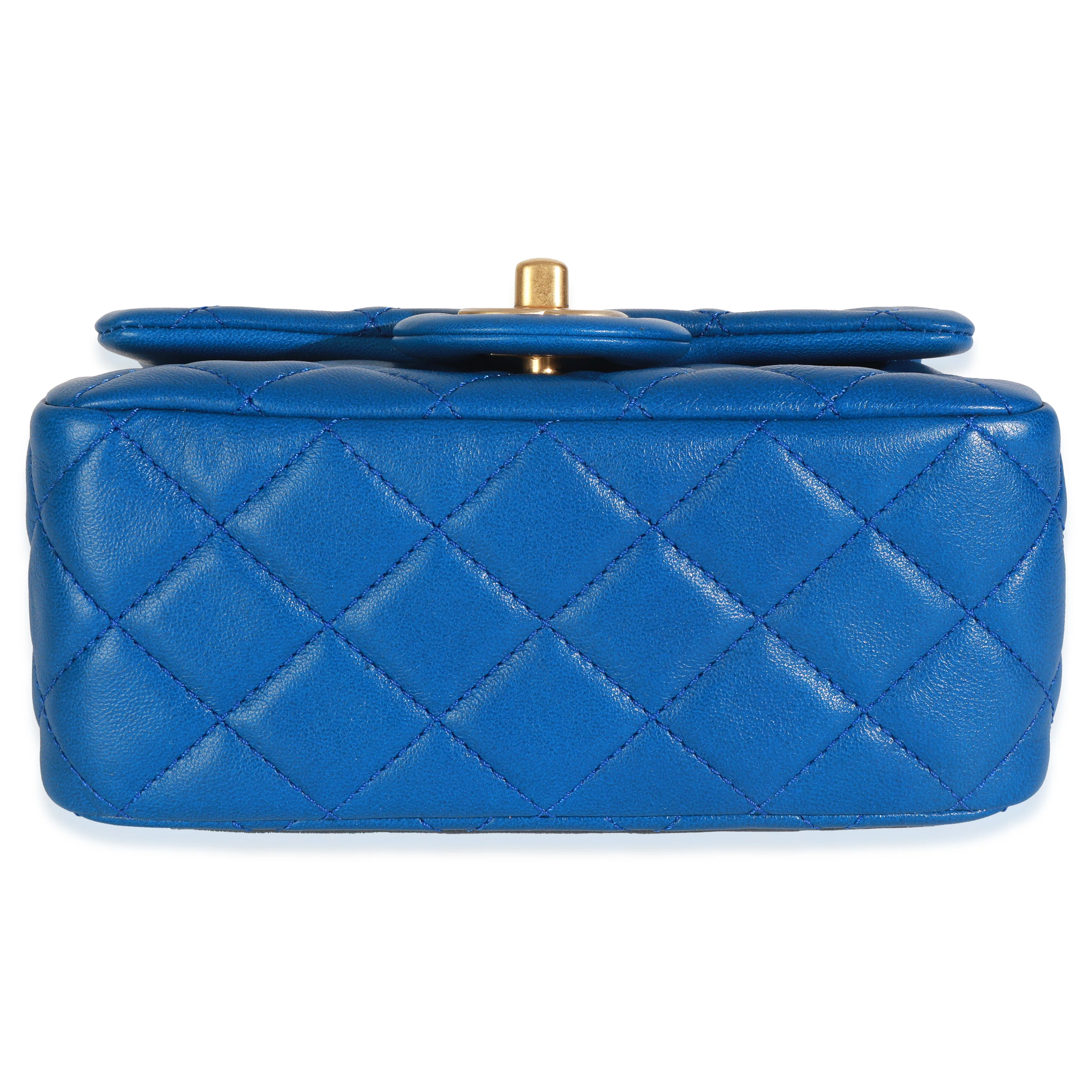 Blue Quilted Lambskin Mini Pearl Crush Flap Bag - Image 5