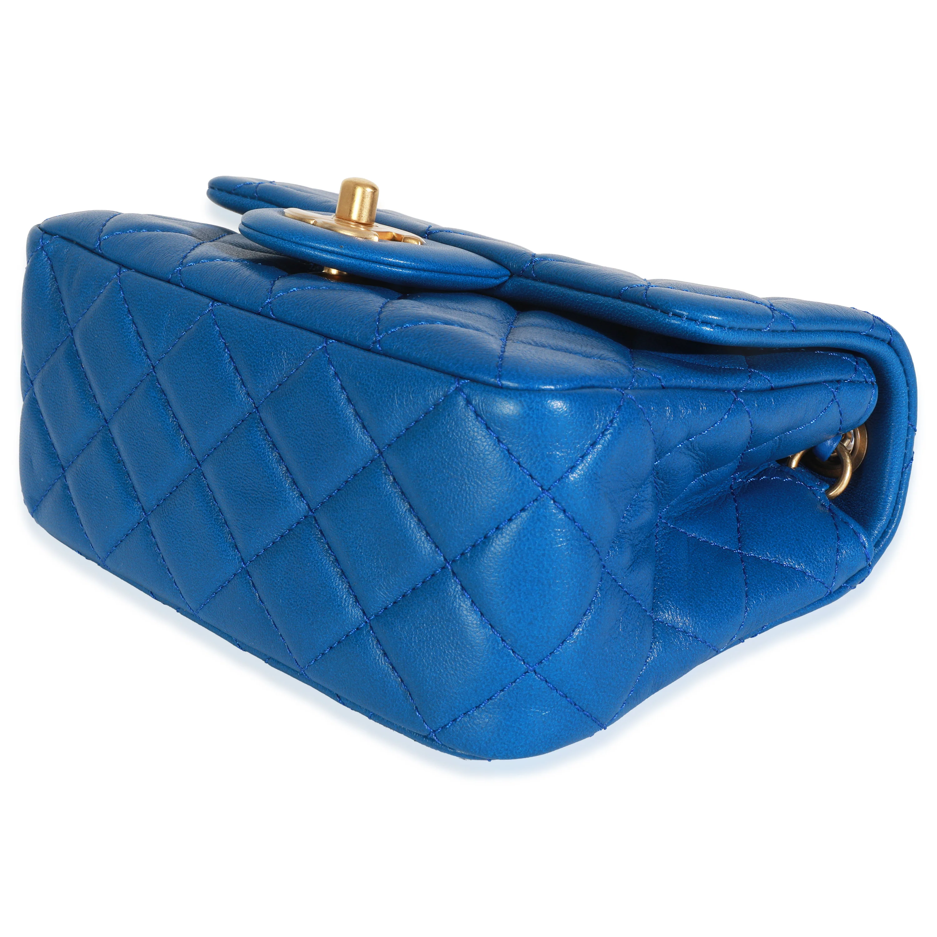 Blue Quilted Lambskin Mini Pearl Crush Flap Bag - Image 7