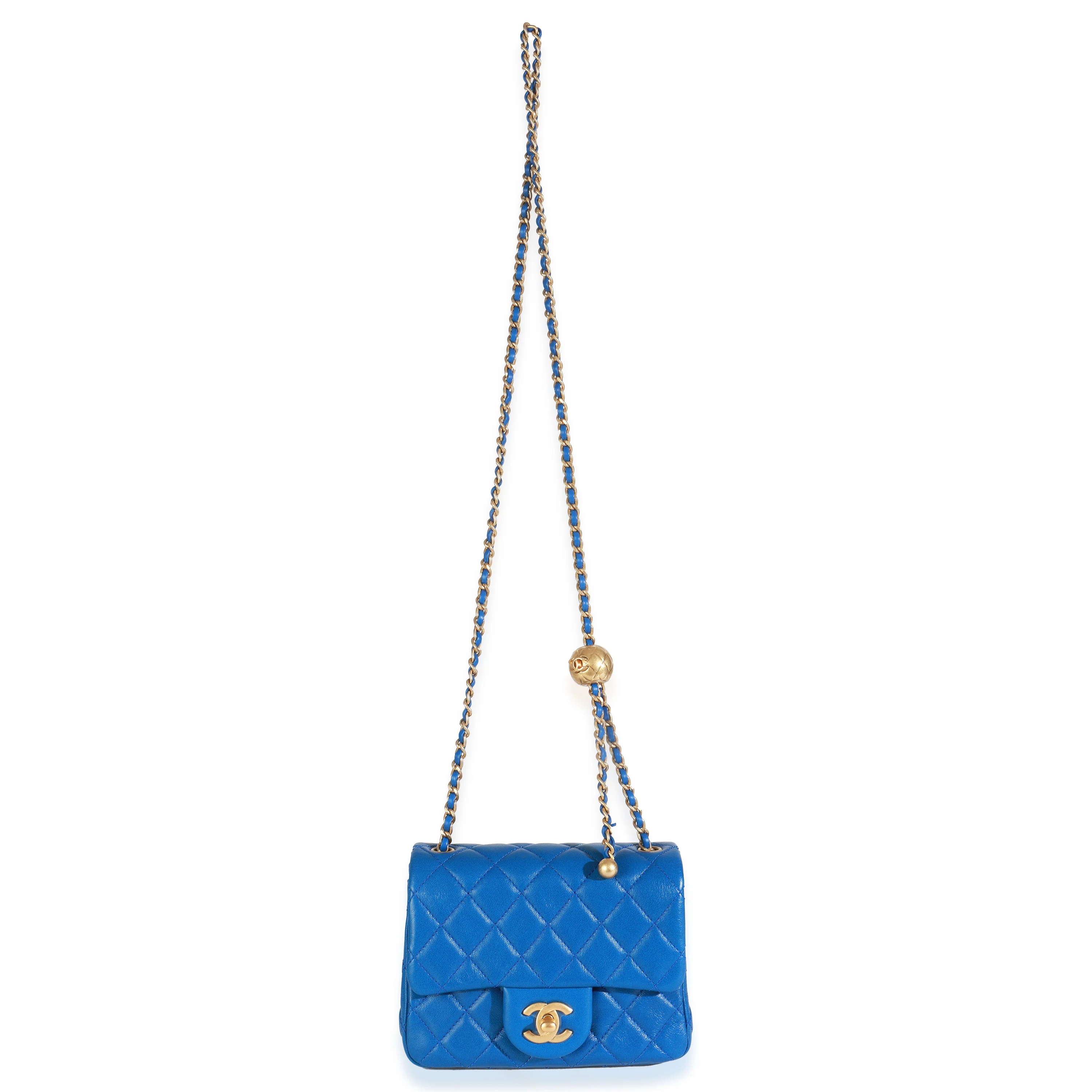 Blue Quilted Lambskin Mini Pearl Crush Flap Bag - Image 8