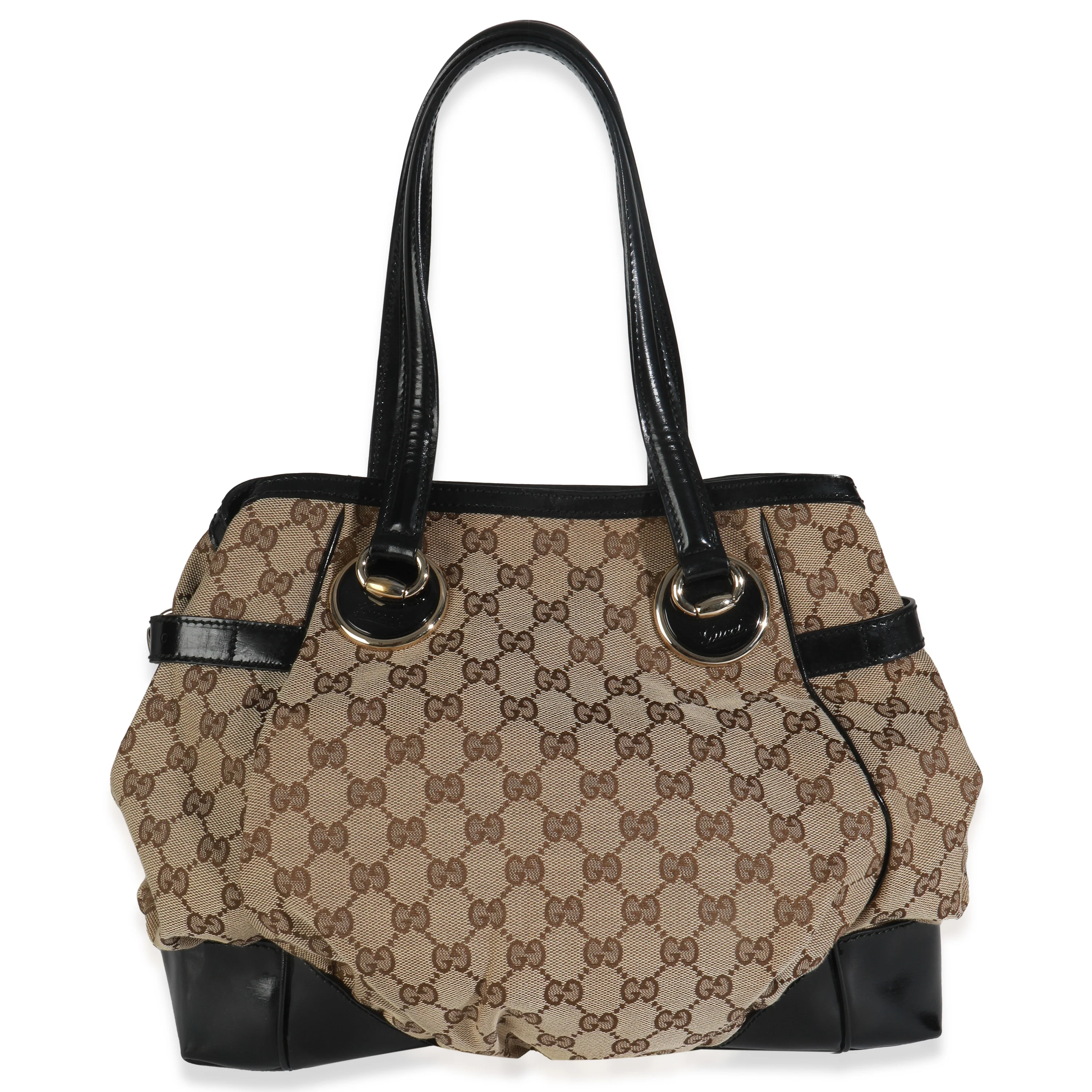 Black Leather Beige GG Canvas Tote - Image 2