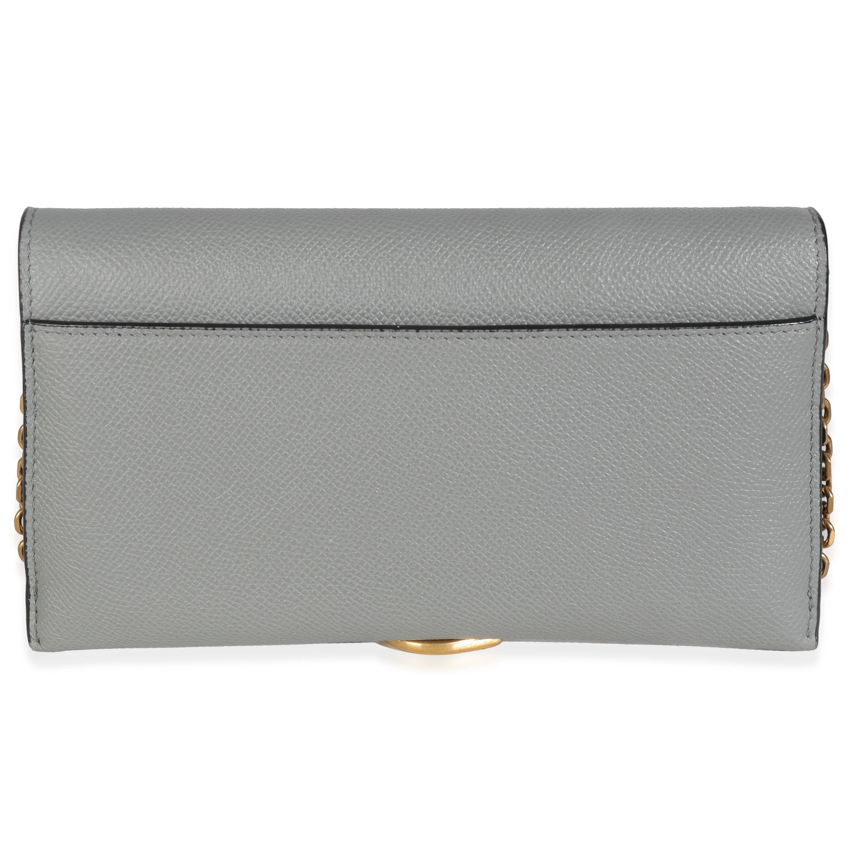 Grey Stone Grained Calfskin Saddle Chain Wallet Pouch - Image 4
