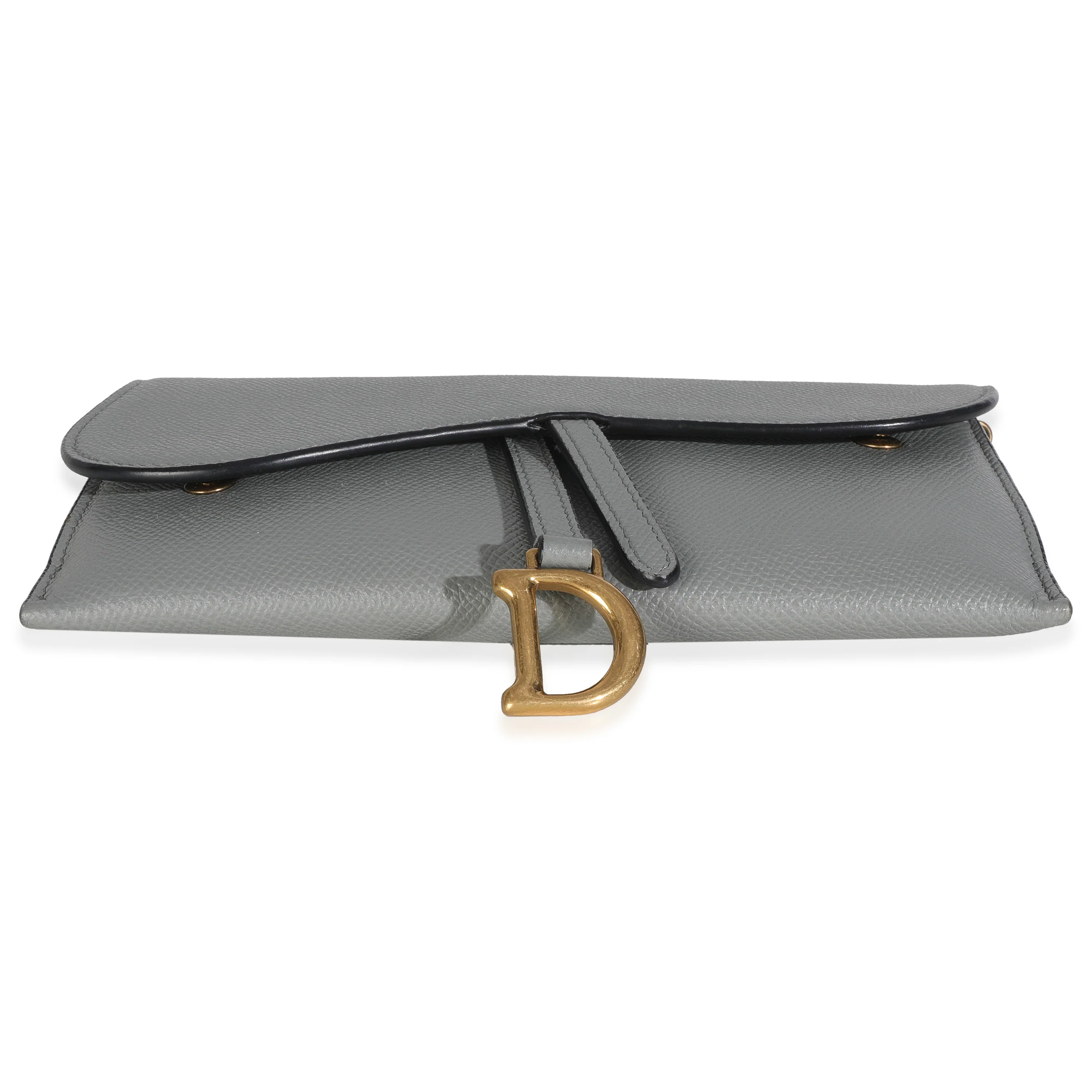 Grey Stone Grained Calfskin Saddle Chain Wallet Pouch - Image 5