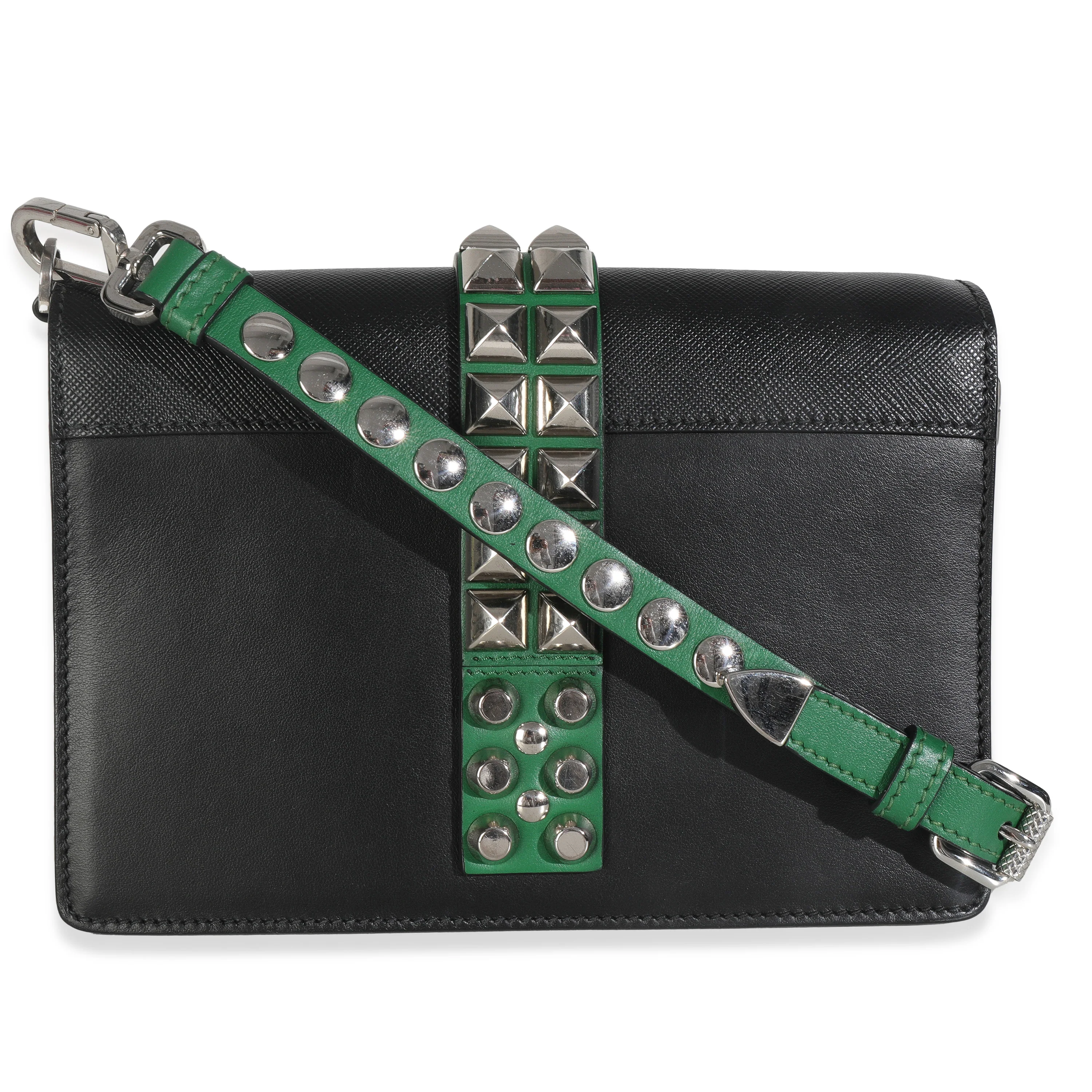Black Saffiano City Calfskin Studded Small Elektra Shoulder Bag - Image 4