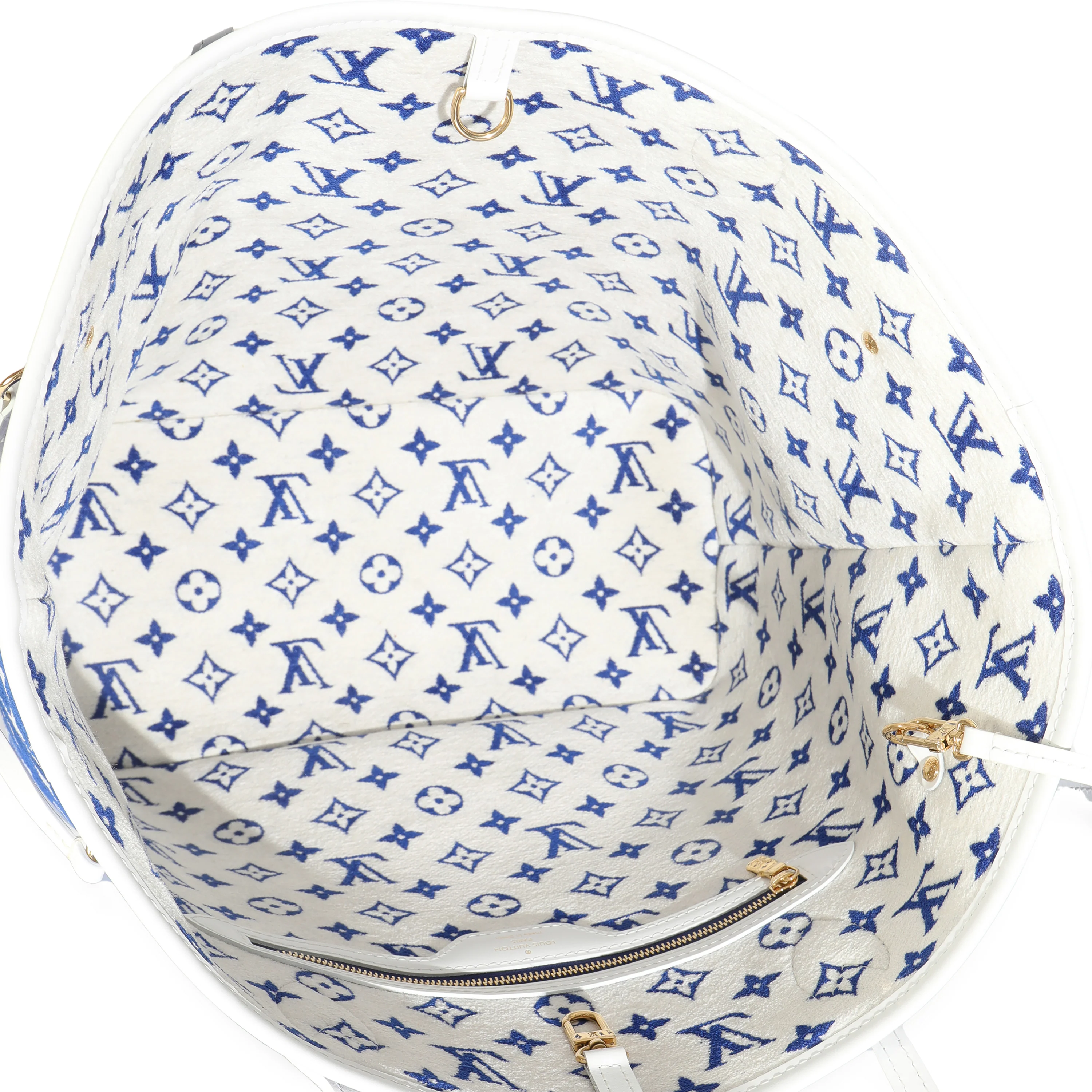 Blue White Jacquard Velvet Monogram LV Match Neverfull MM - Image 7