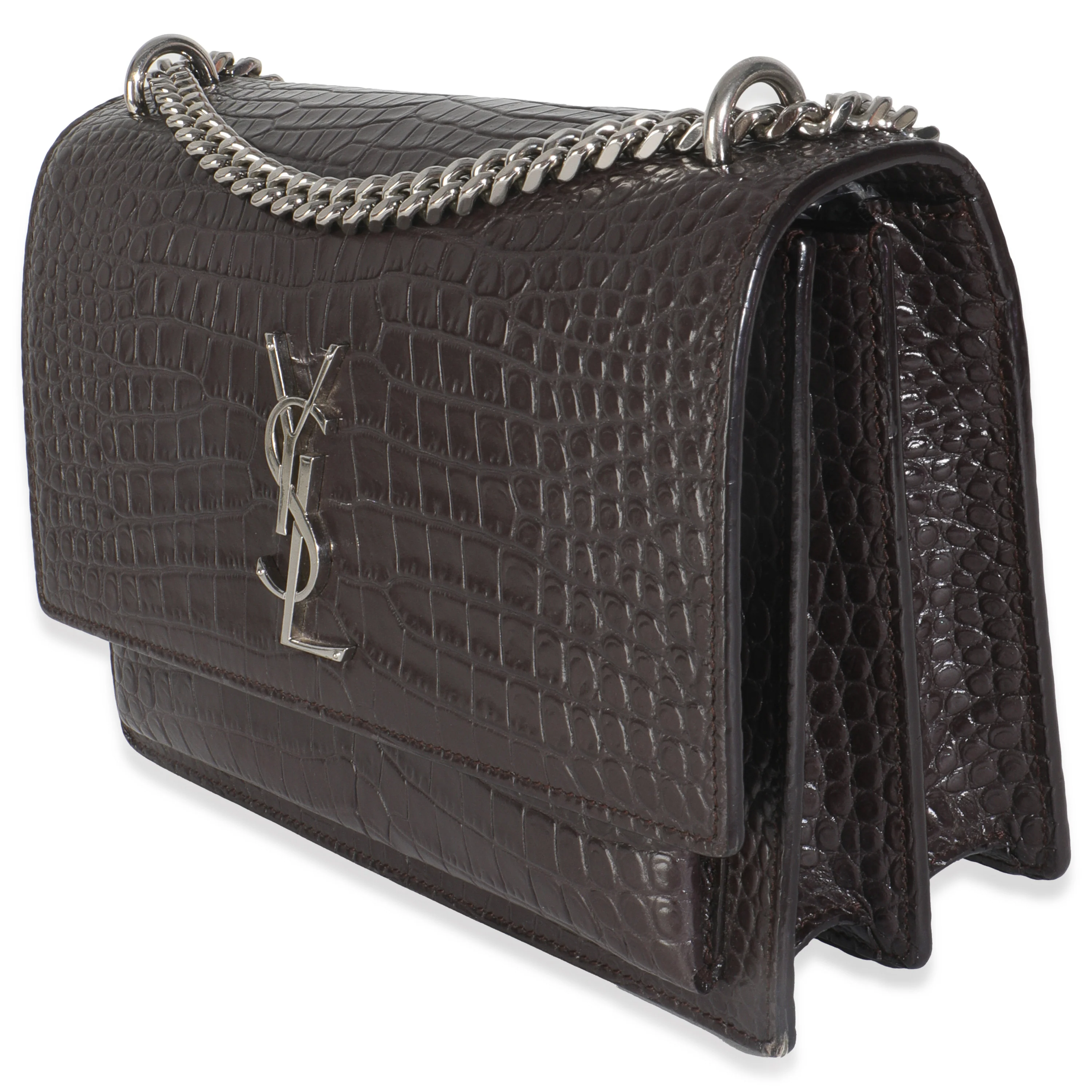 Grey Croc Embossed Calfskin Medium Monogram Sunset Bag - Image 2