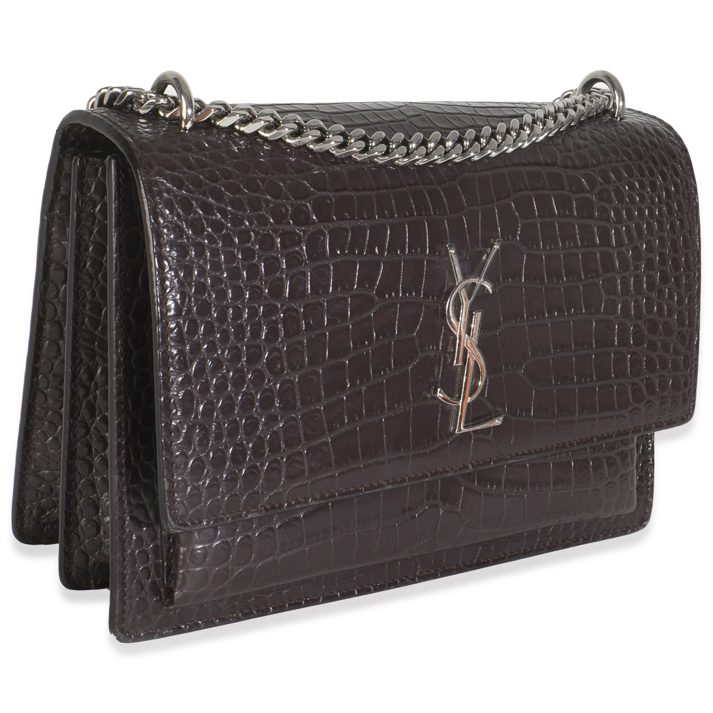 Grey Croc Embossed Calfskin Medium Monogram Sunset Bag - Image 3