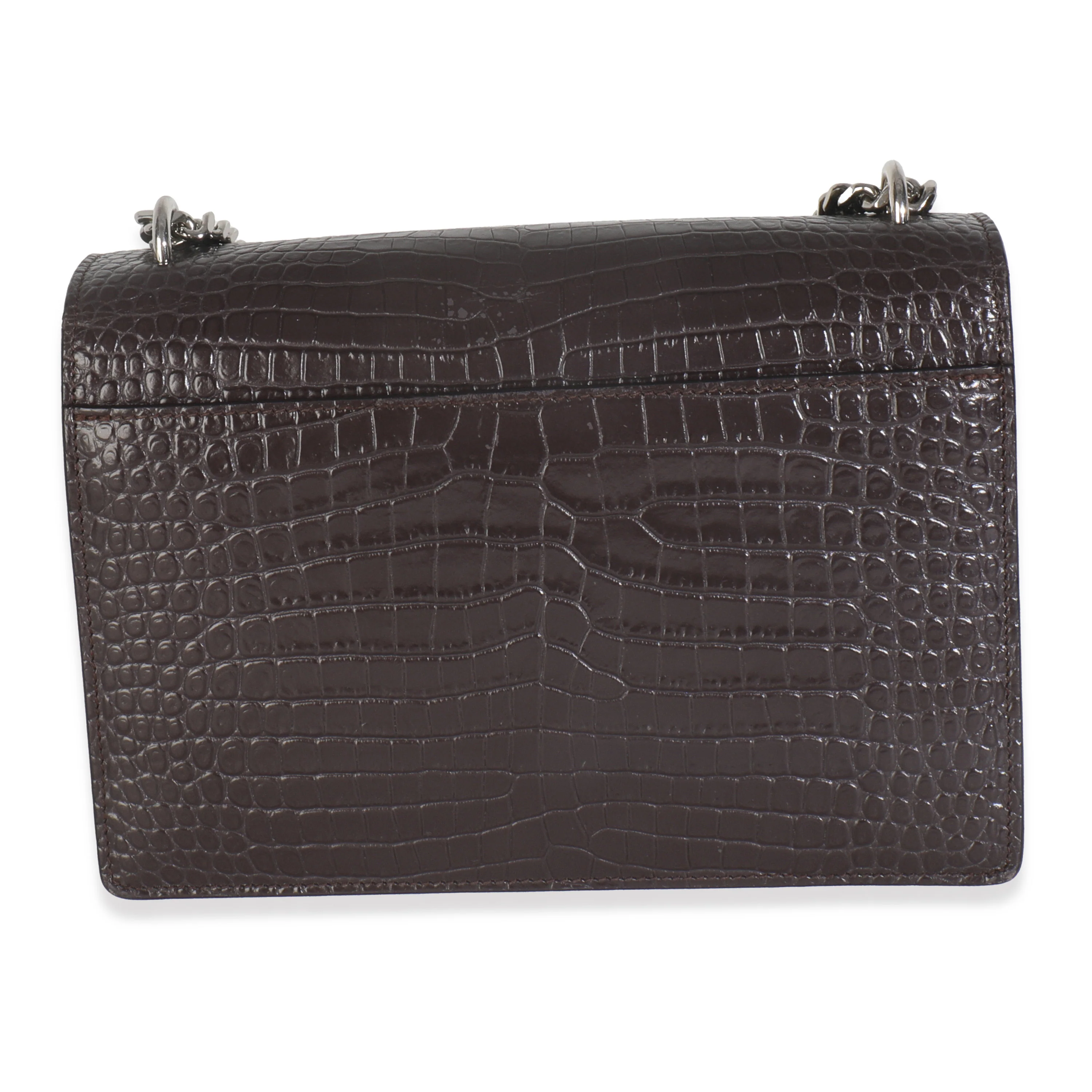 Grey Croc Embossed Calfskin Medium Monogram Sunset Bag - Image 4