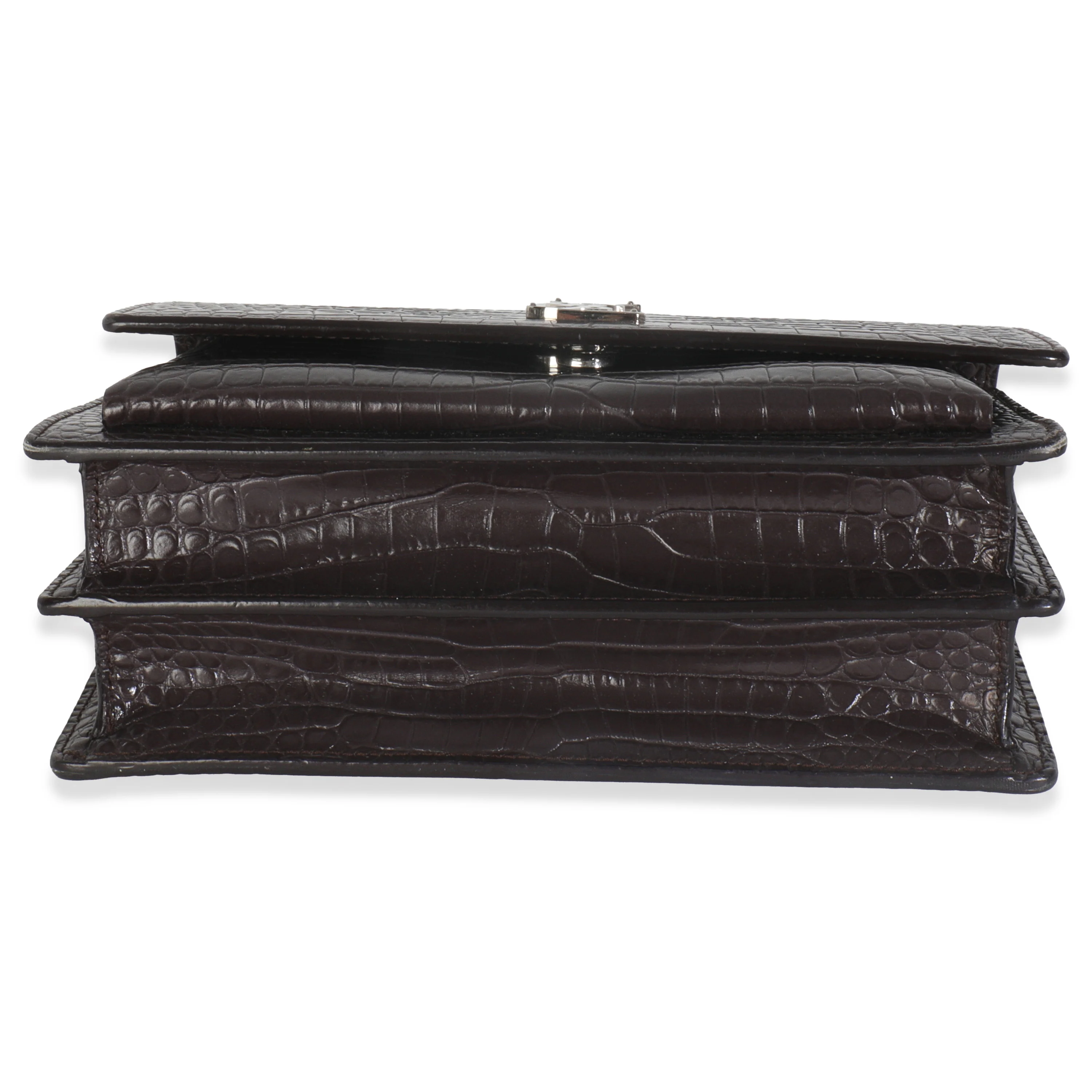 Grey Croc Embossed Calfskin Medium Monogram Sunset Bag - Image 5