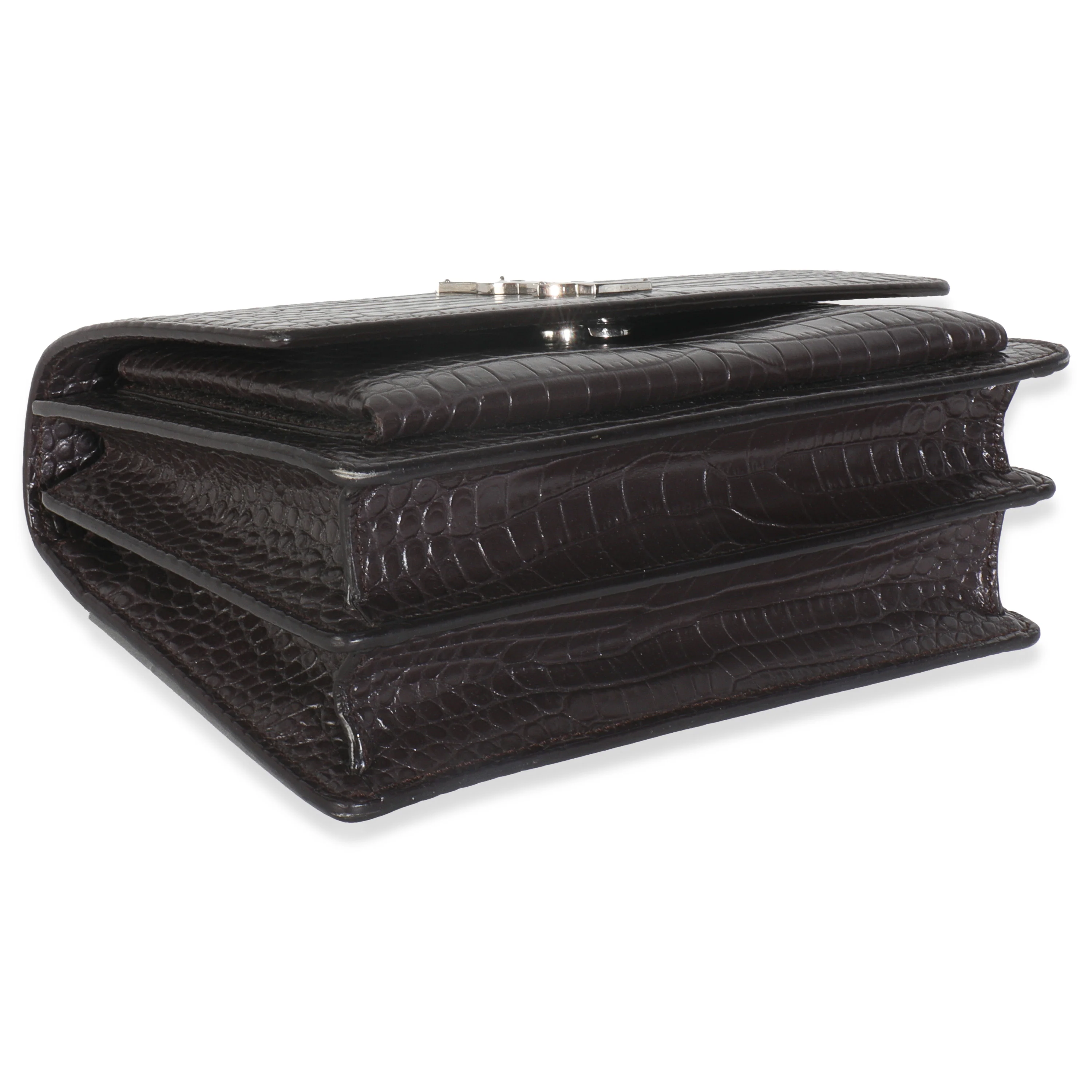Grey Croc Embossed Calfskin Medium Monogram Sunset Bag - Image 6