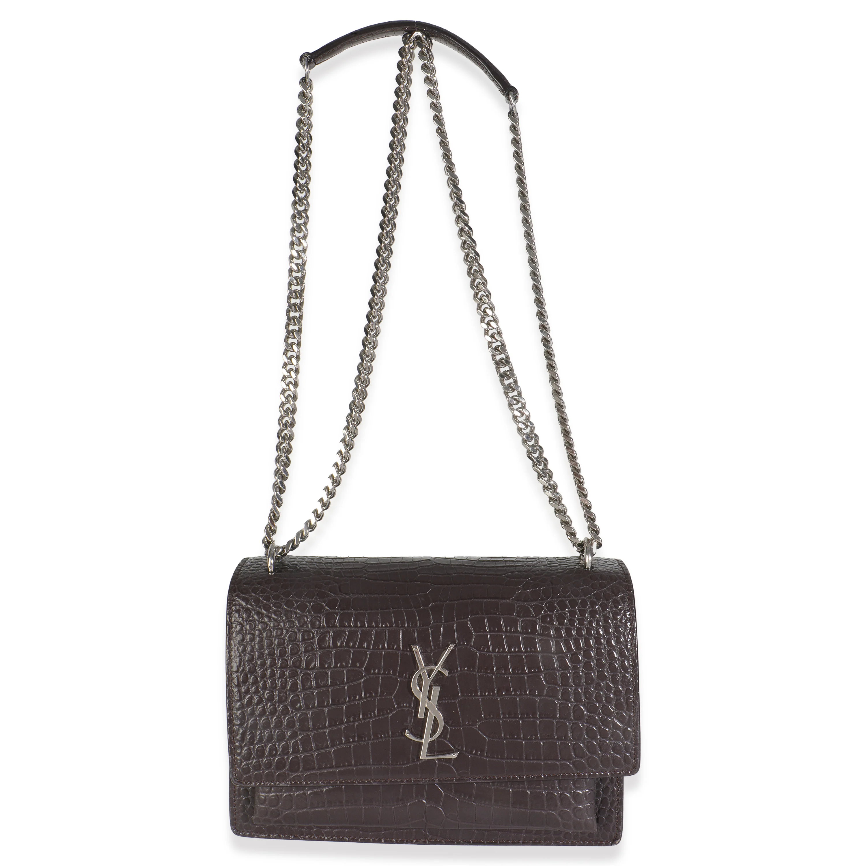 Grey Croc Embossed Calfskin Medium Monogram Sunset Bag - Image 8