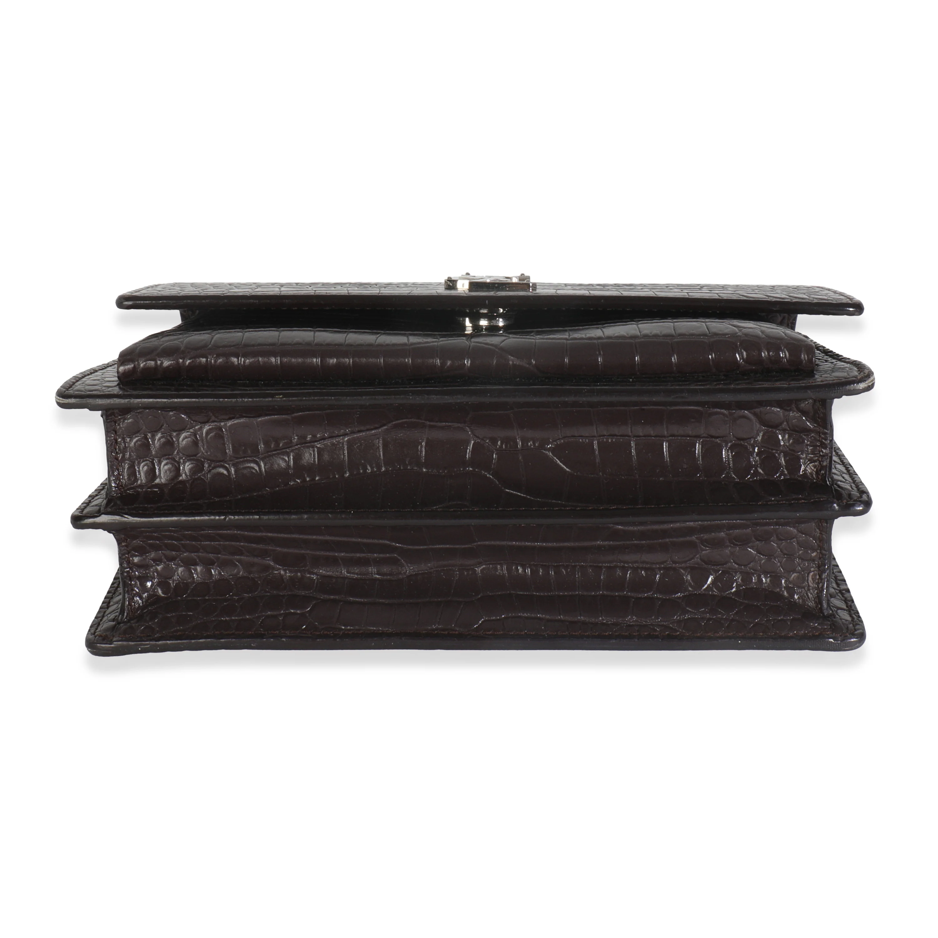 Grey Croc Embossed Calfskin Medium Monogram Sunset Bag - Image 9